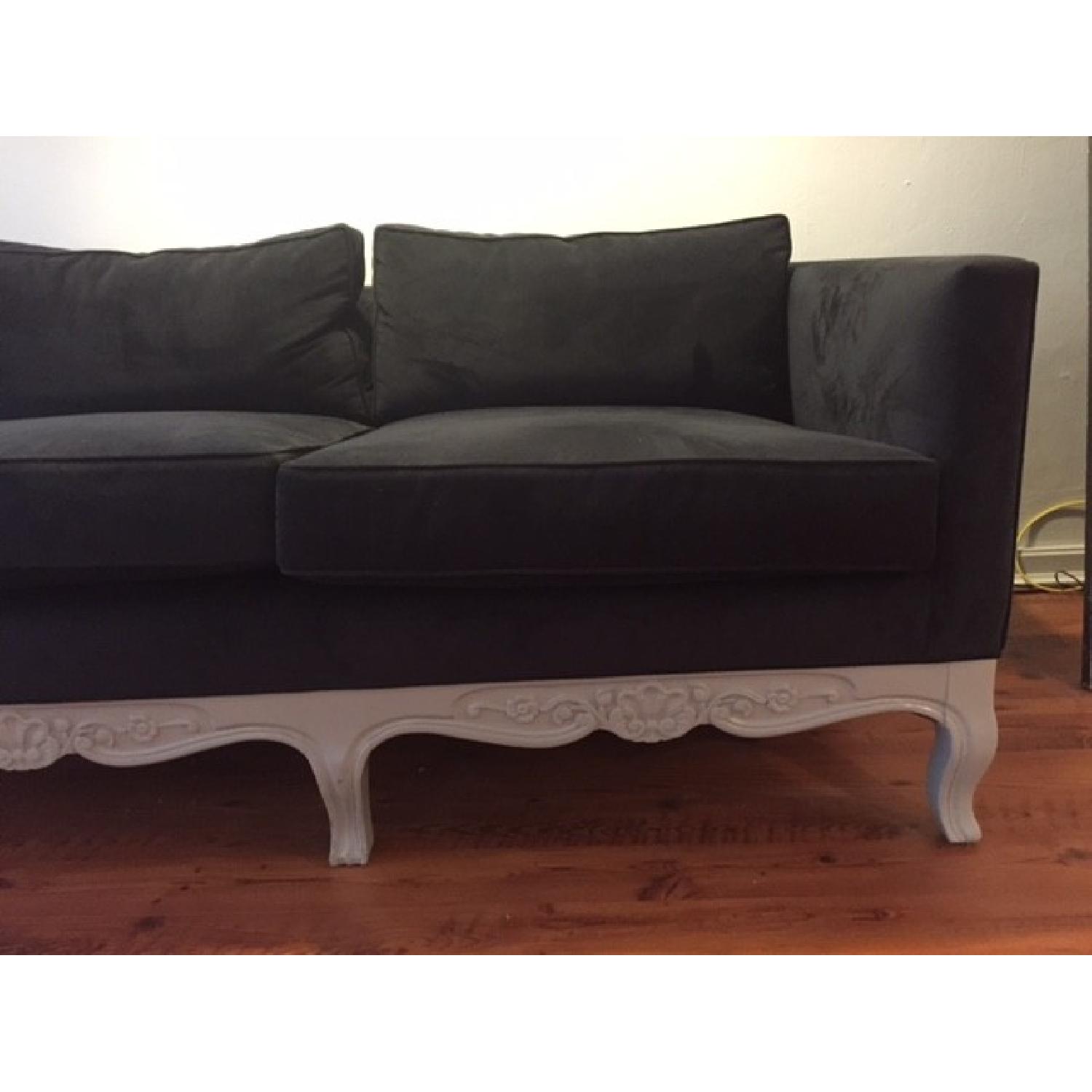 Restored Vintage Black Velvet 3 Seater Sofa - image-1