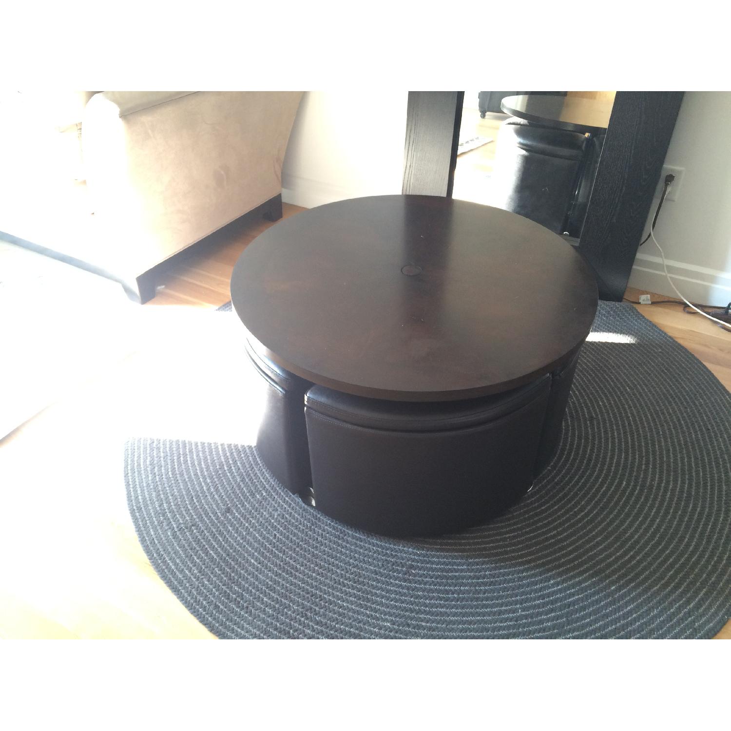 Homelegance Rowley Round Gas Lift Dining Table w/ 4 Storage Ottomans - image-1