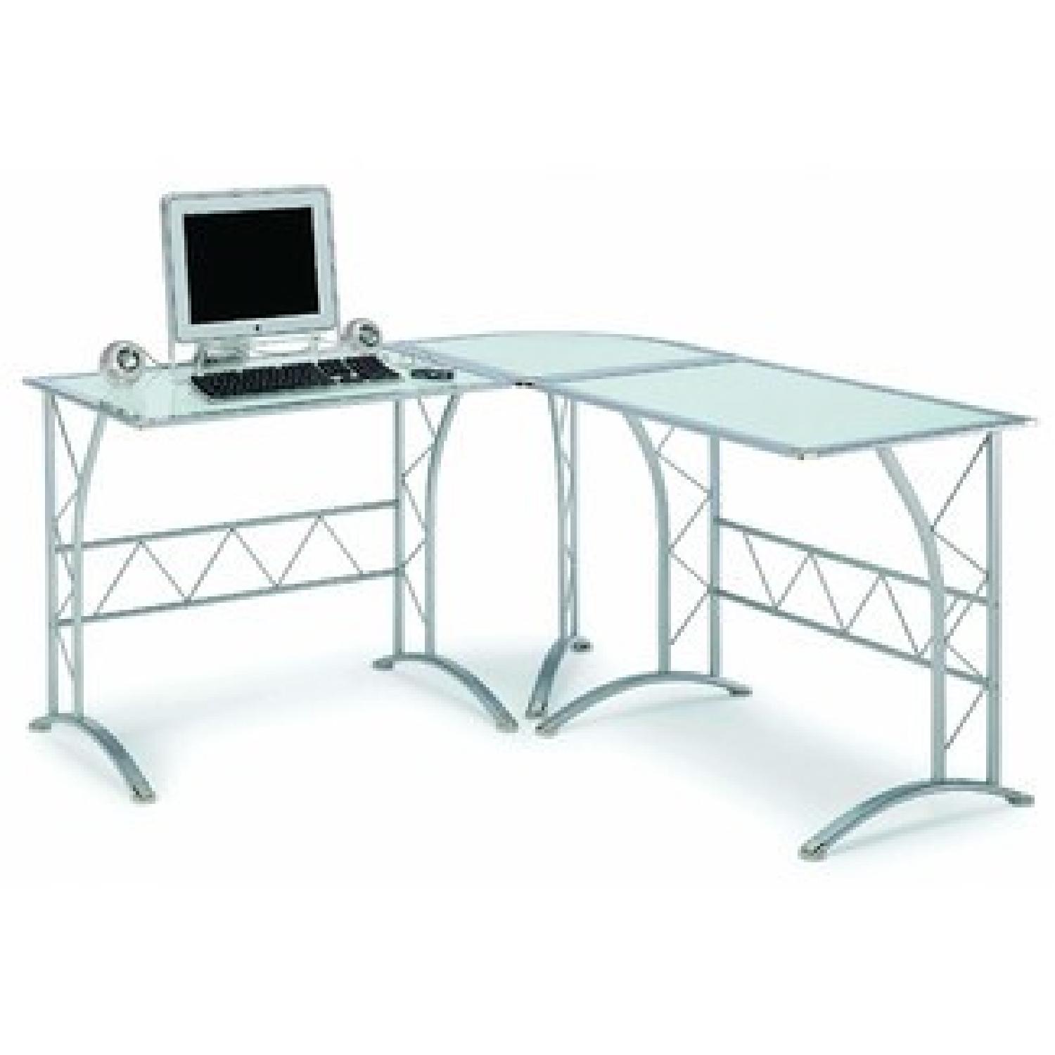 New Spec Tempered Glass L Shaped Desk AptDeco