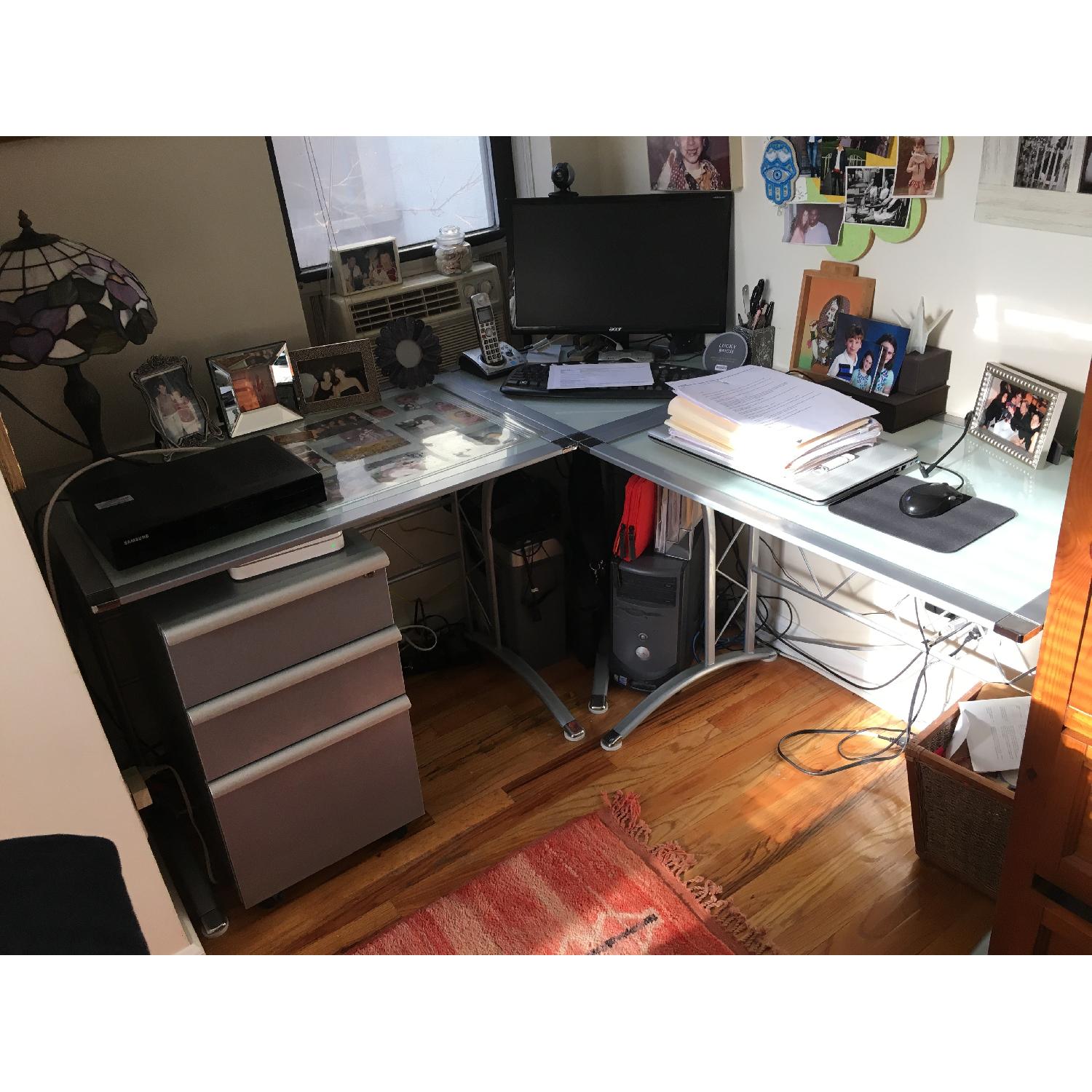 New Spec Tempered Glass L Shaped Desk AptDeco