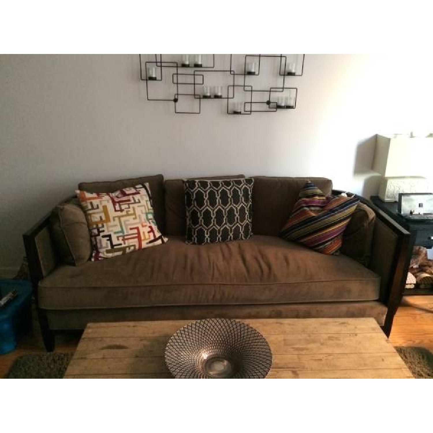 Bernhardt Velvet Demi-Lune Sofa with Wooden Accents - image-1