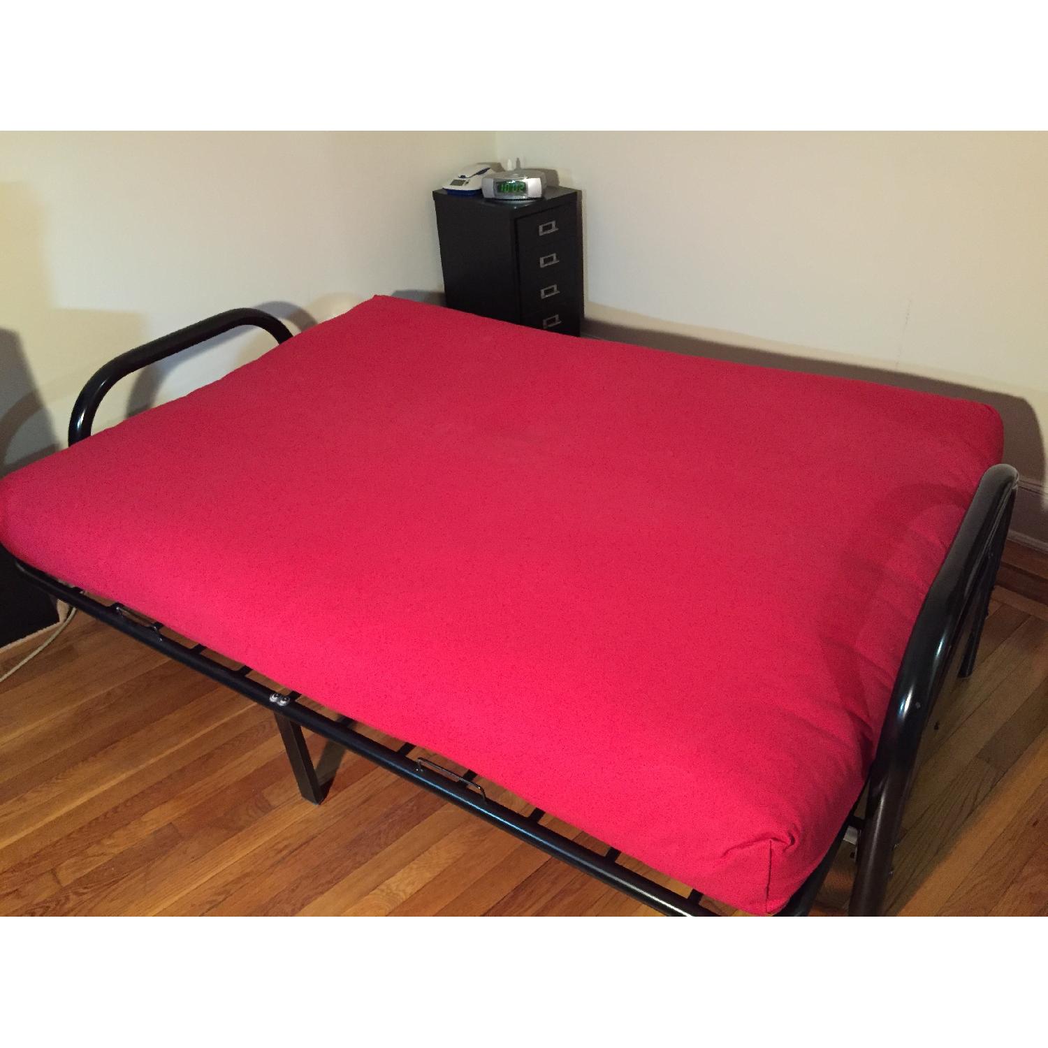 Black Metal Frame/Full-Size Red-Covered Futon - image-3