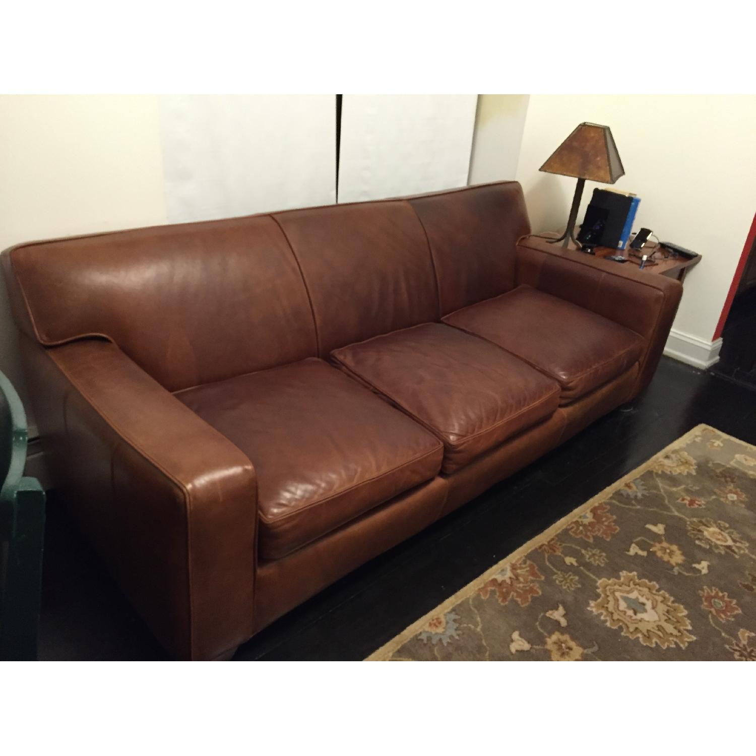 Crate and Barrel Large Brown Leather Sofa - image-1