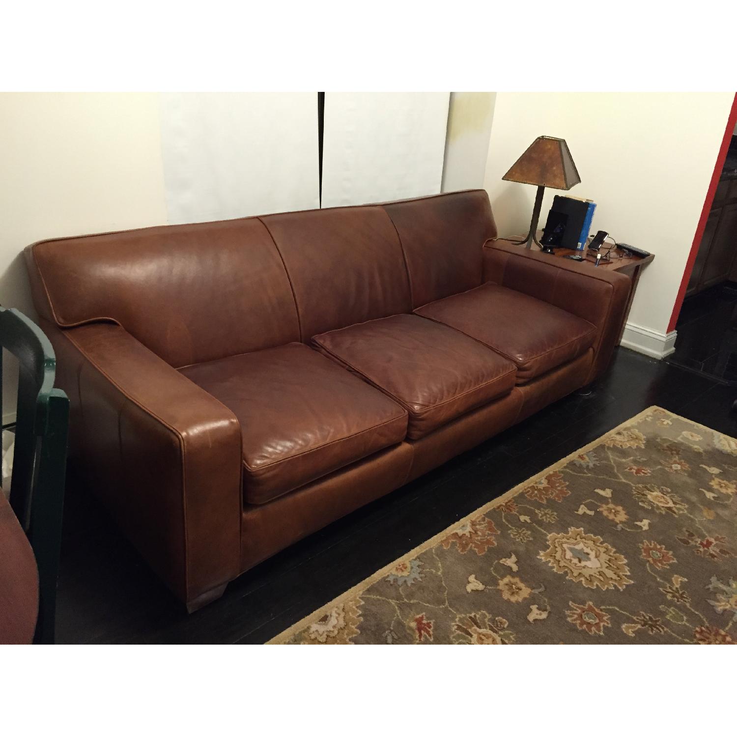 Crate and Barrel Large Brown Leather Sofa - image-2