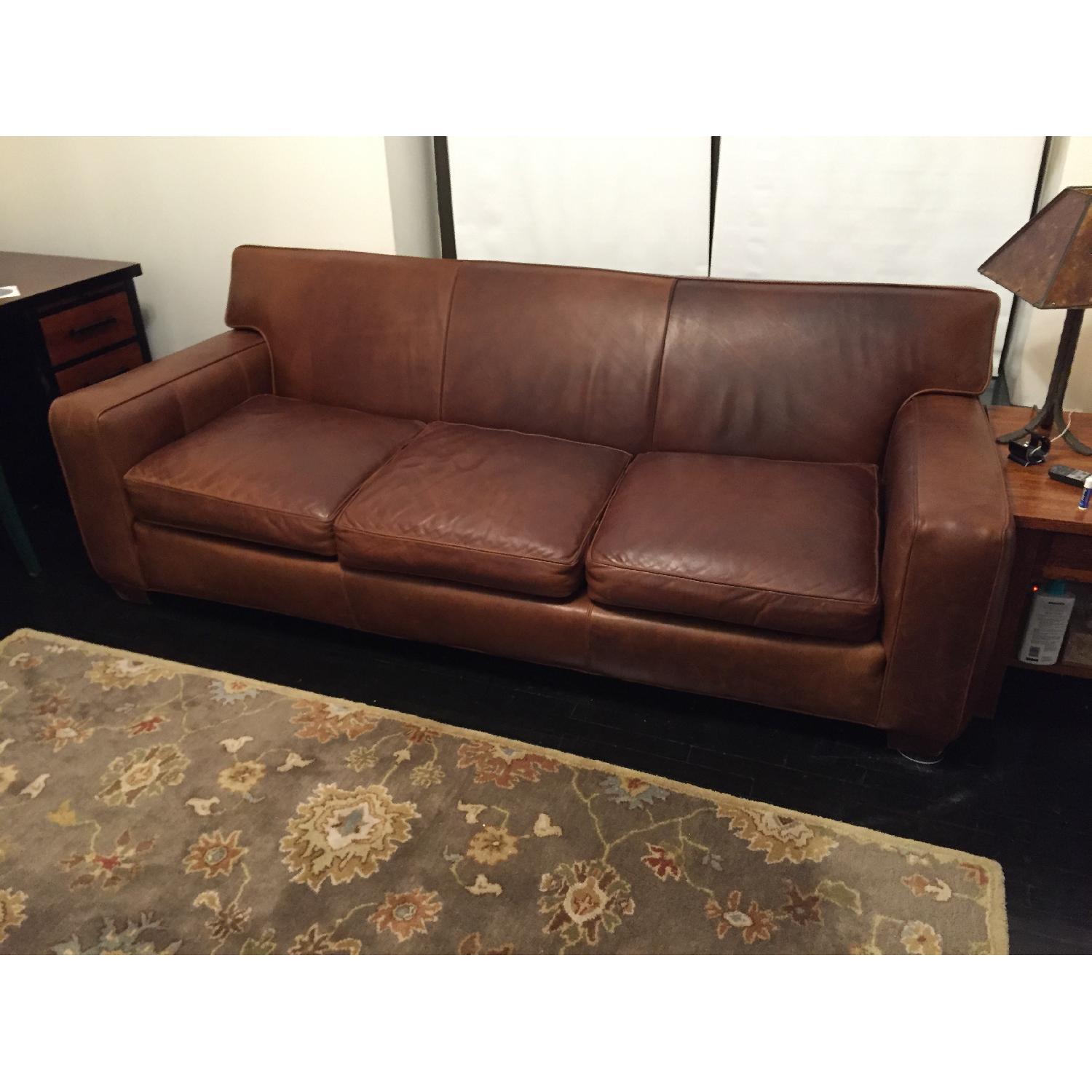 Crate and Barrel Large Brown Leather Sofa - image-3