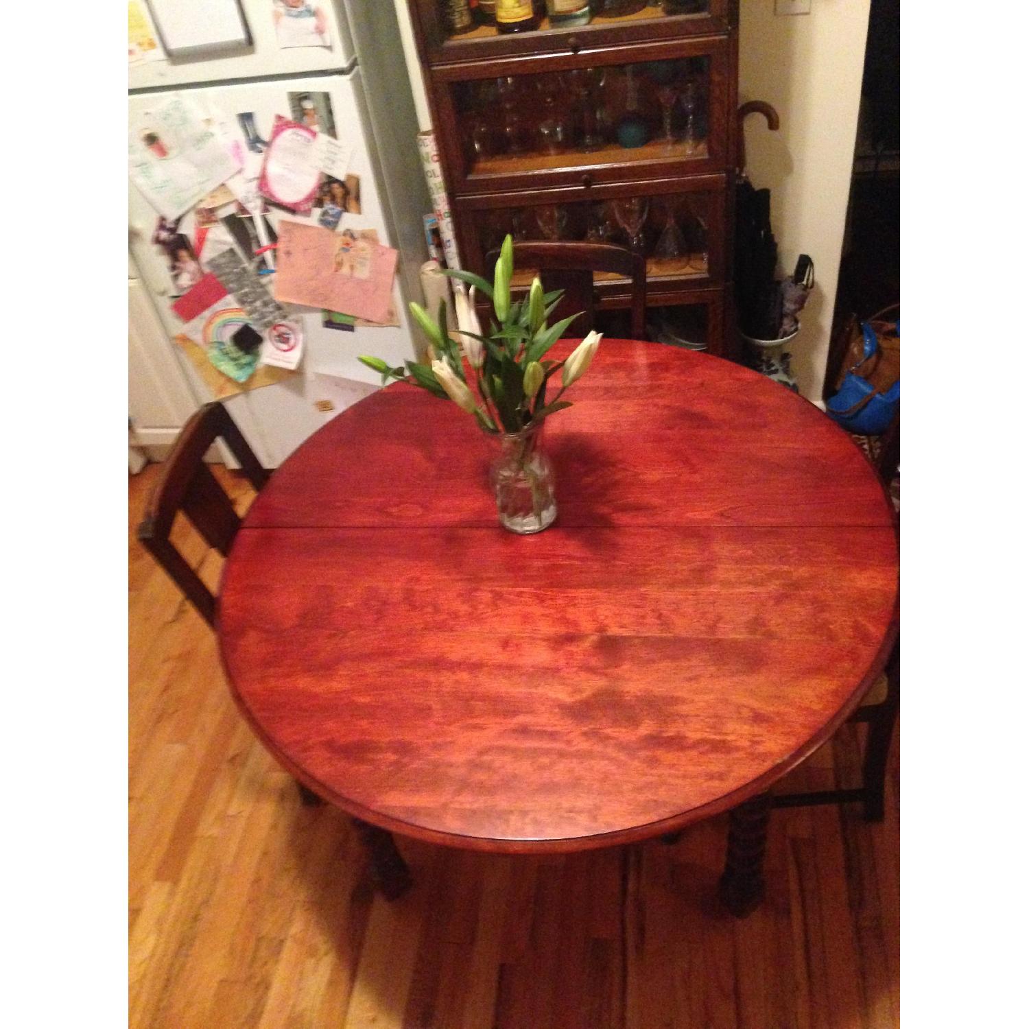 Antique Wood Round Table w/ 4 Matching Chairs AptDeco