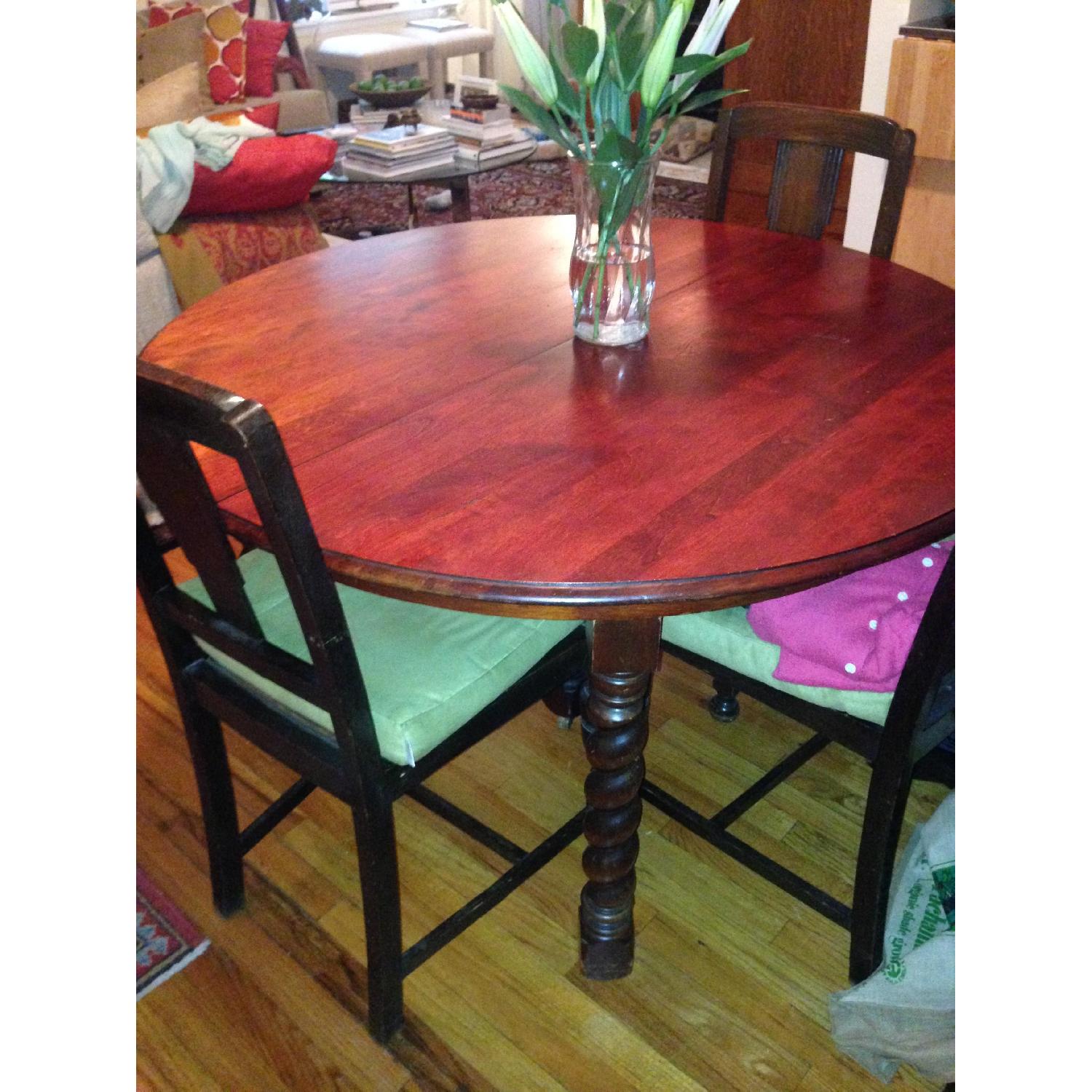 Antique Wood Round Table w/ 4 Matching Chairs - image-3