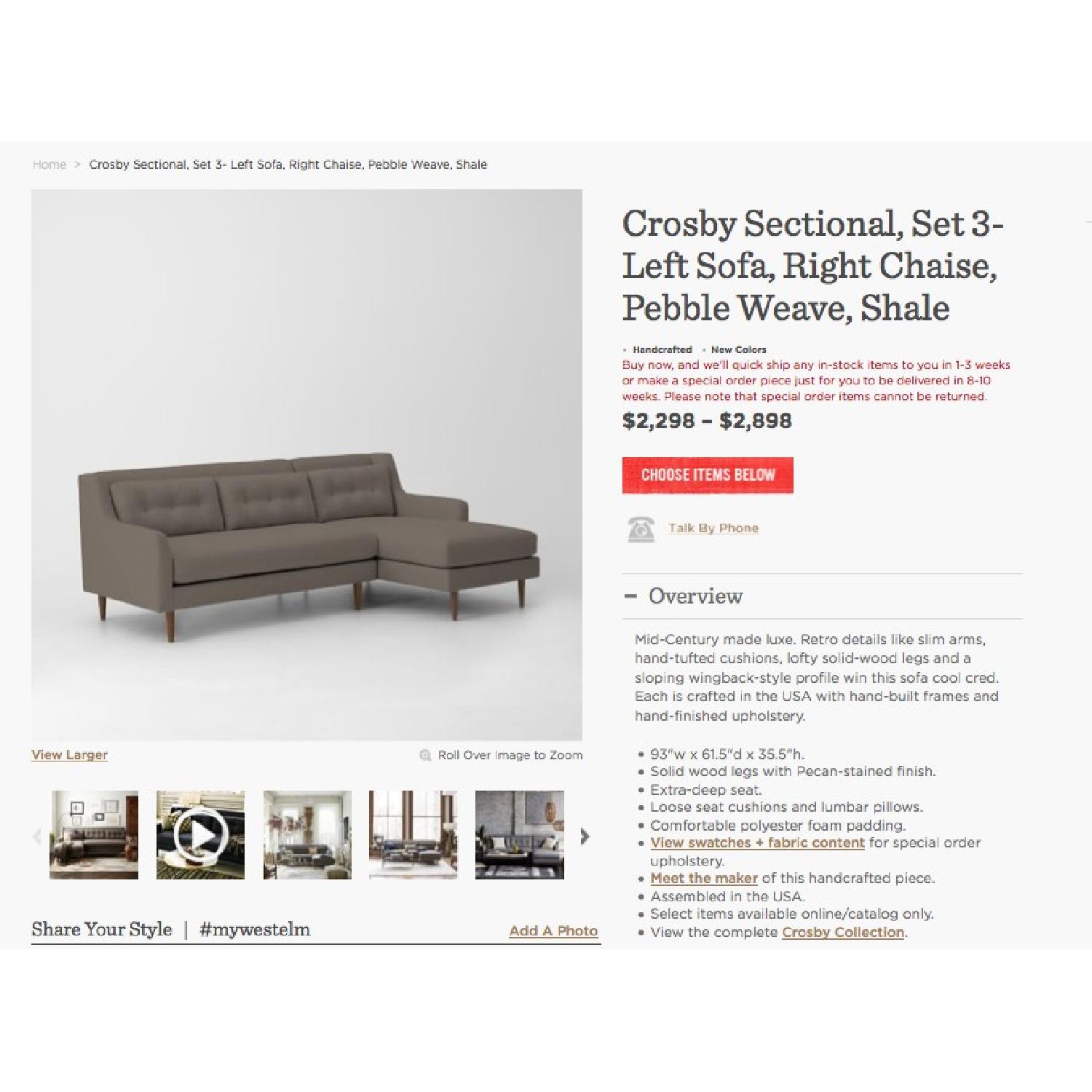 West Elm Crosby Sectional Sofa - image-2