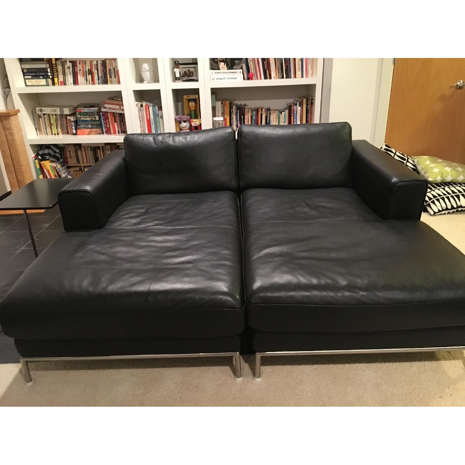 Ikea Black Leather Lounges Pair AptDeco