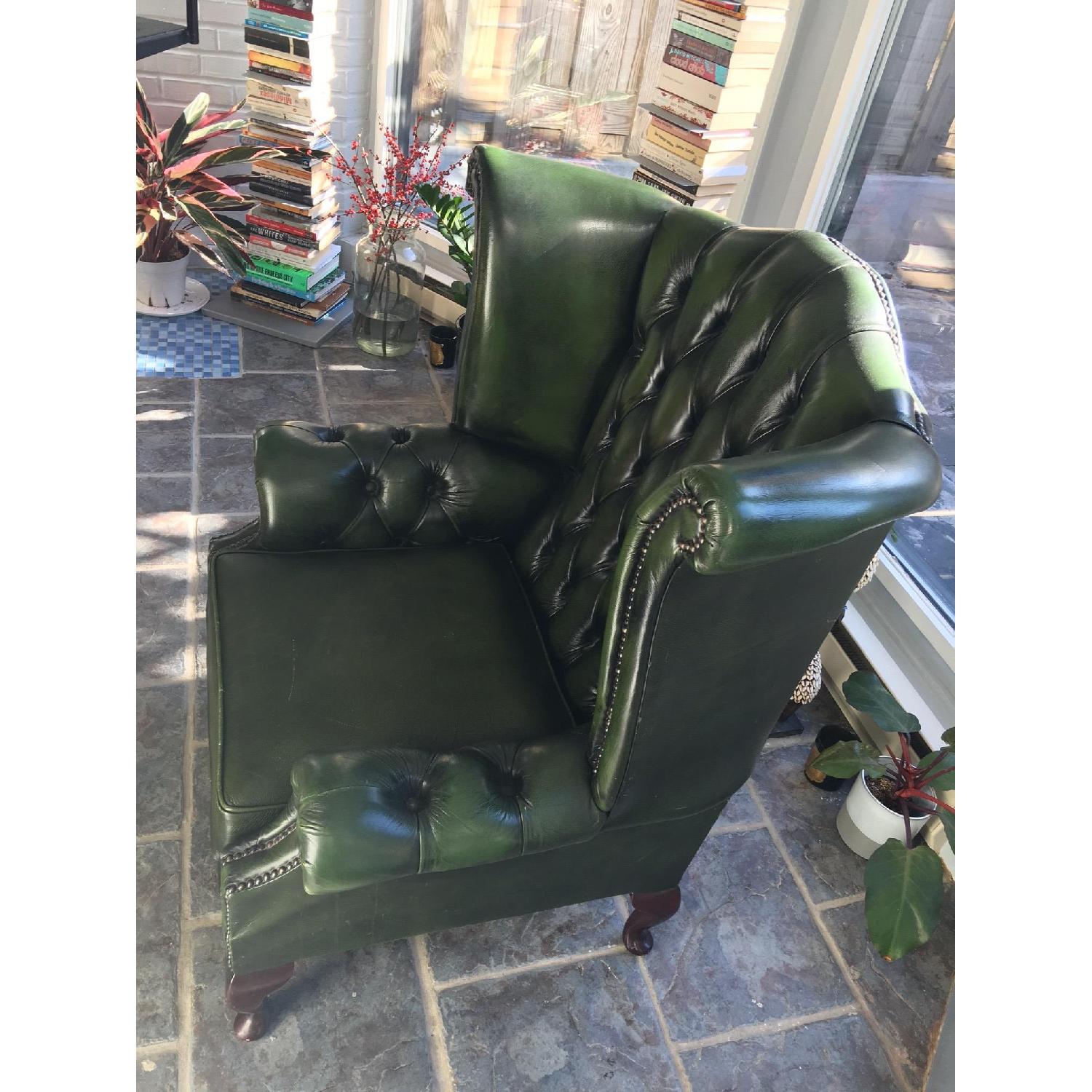 Chesterfields of England Leather Chesterfield Queen Anne Wingback Armchair in Forest Green - image-2