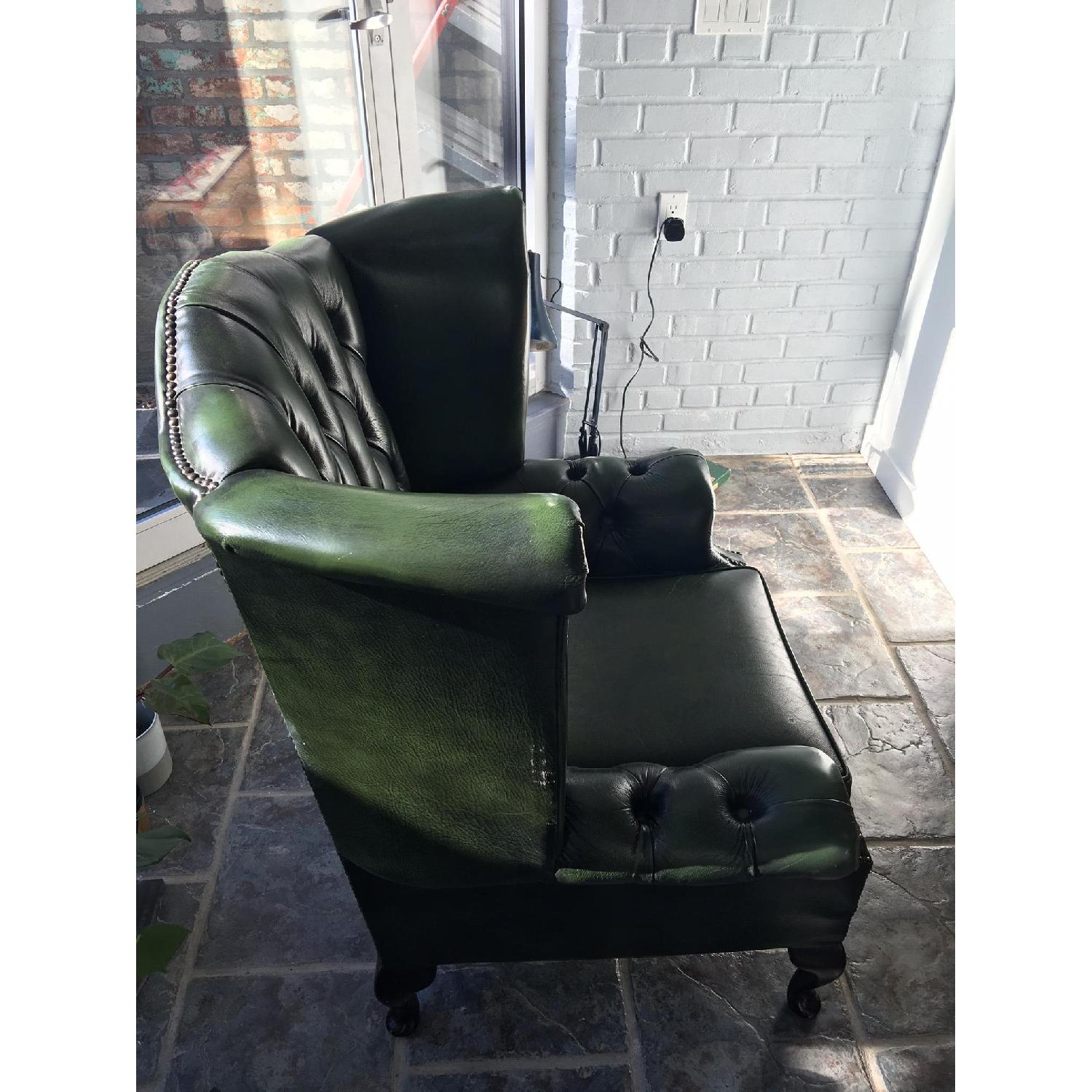 Chesterfields of England Leather Chesterfield Queen Anne Wingback Armchair in Forest Green - image-3