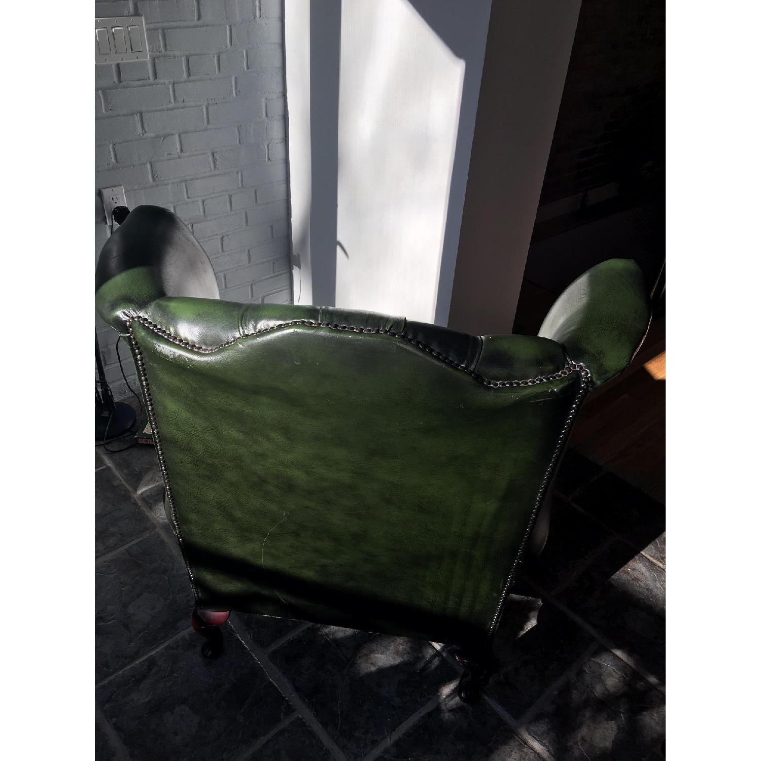 Chesterfields of England Leather Chesterfield Queen Anne Wingback Armchair in Forest Green - image-4