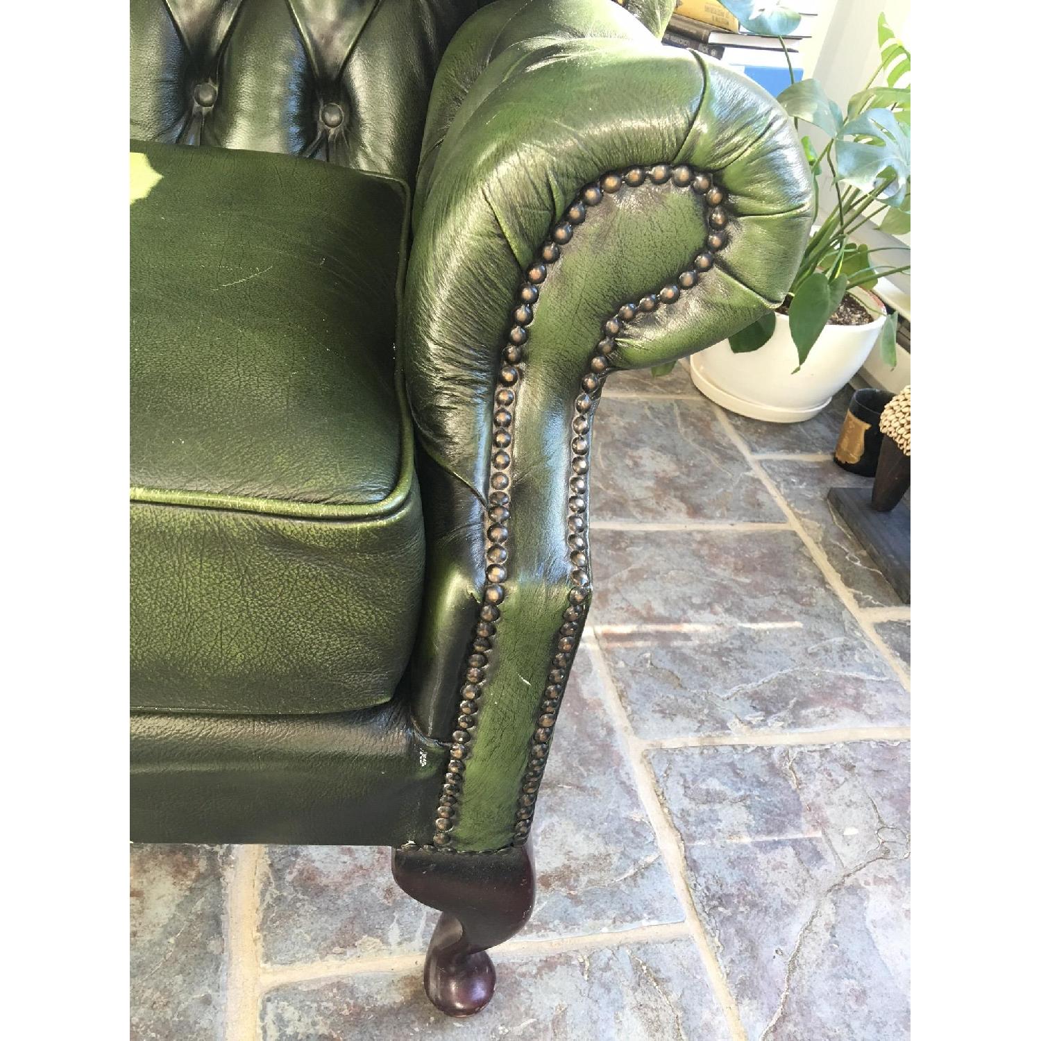 Chesterfields of England Leather Chesterfield Queen Anne Wingback Armchair in Forest Green - image-6