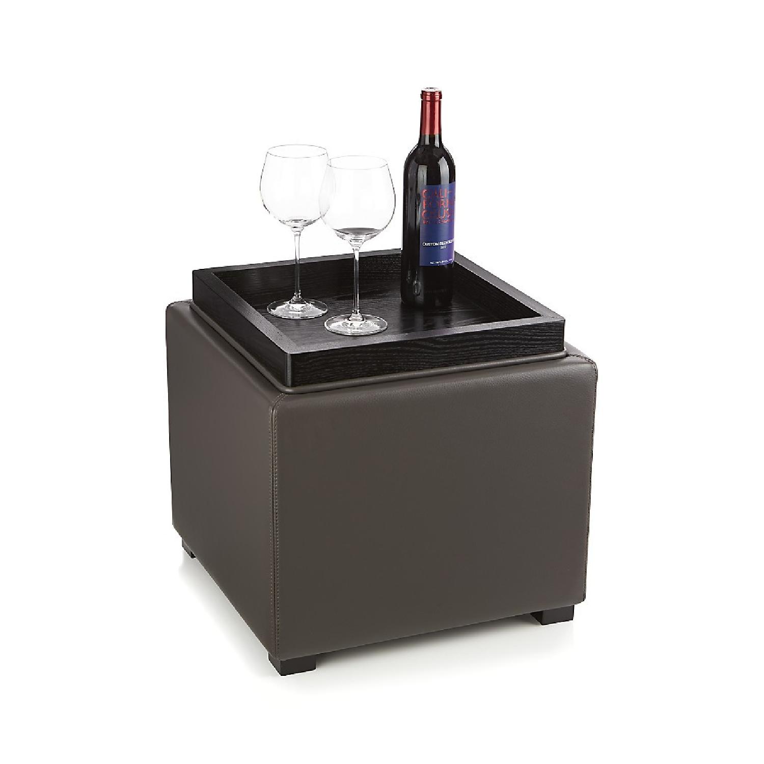 Crate & Barrel Grey Leather Storage Cubes - Pair - image-1