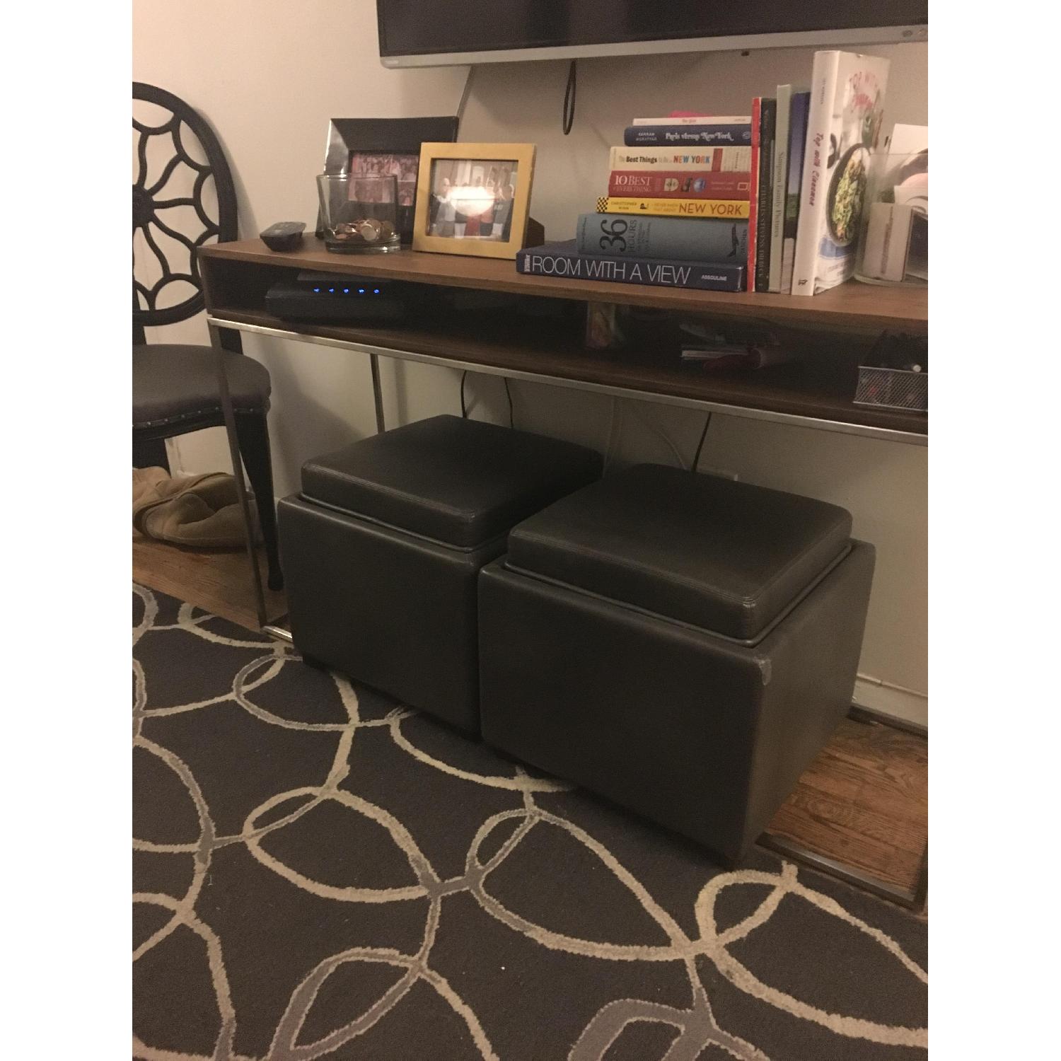 Crate & Barrel Grey Leather Storage Cubes - Pair - image-2