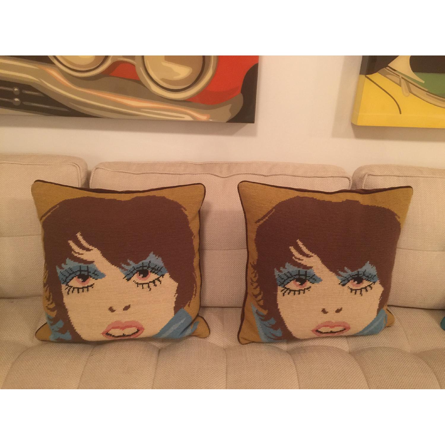 Jonathan Adler Disco Lady Needlepoint Throw Pillows - Pair - image-1