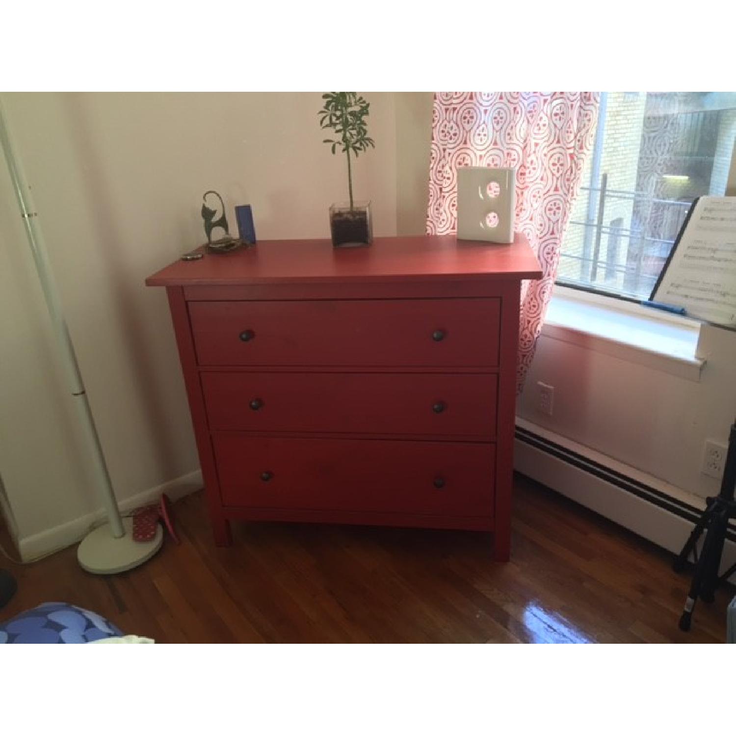Ikea Hemnes Natural Wood 3 Drawer Dresser in Red Finish AptDeco