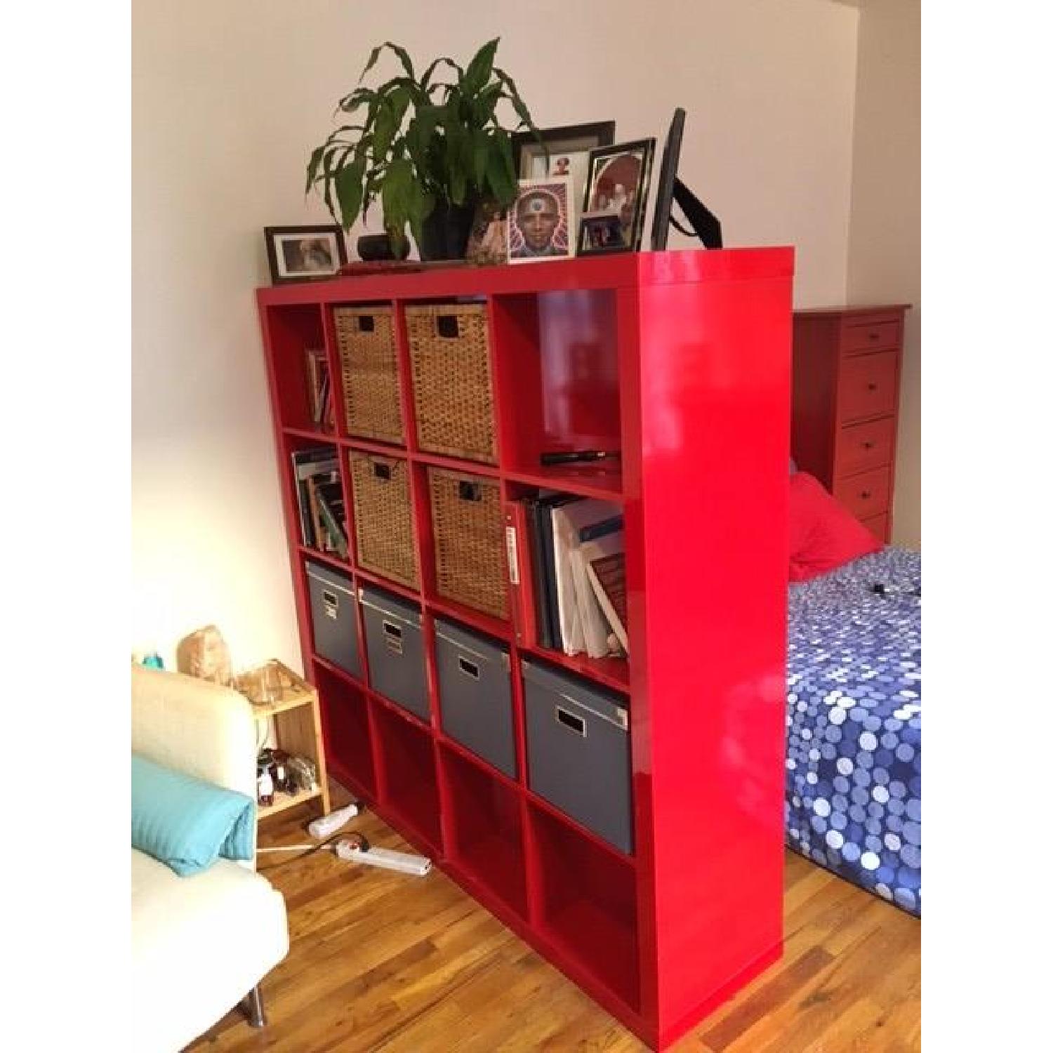 Ikea Kallax Red Lacquer Bookshelf/Room Divider with Storage Drawers