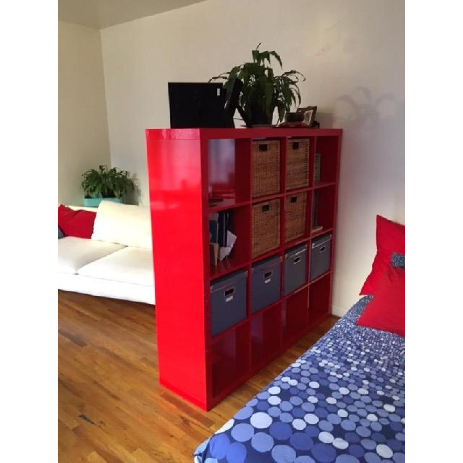 Ikea Kallax Red Lacquer Bookshelf/Room Divider with Storage Drawers