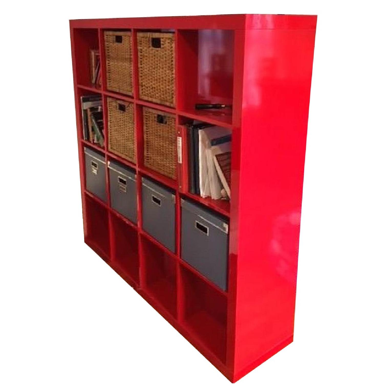 Ikea Kallax Red Lacquer Bookshelf/Room Divider with Storage Drawers - image-0
