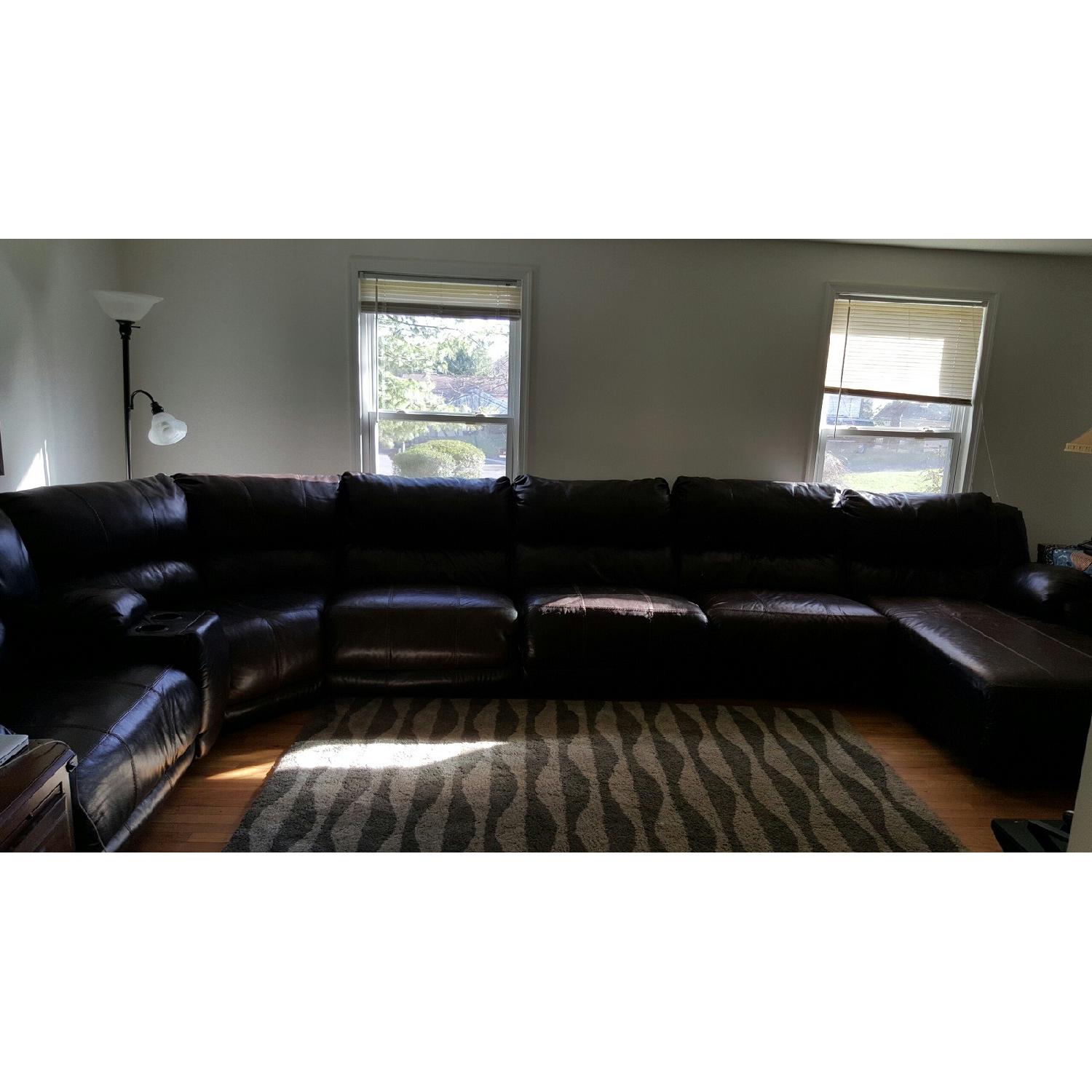 Ashley's Extended Leather Sectional with Left Arm Lounger - image-1