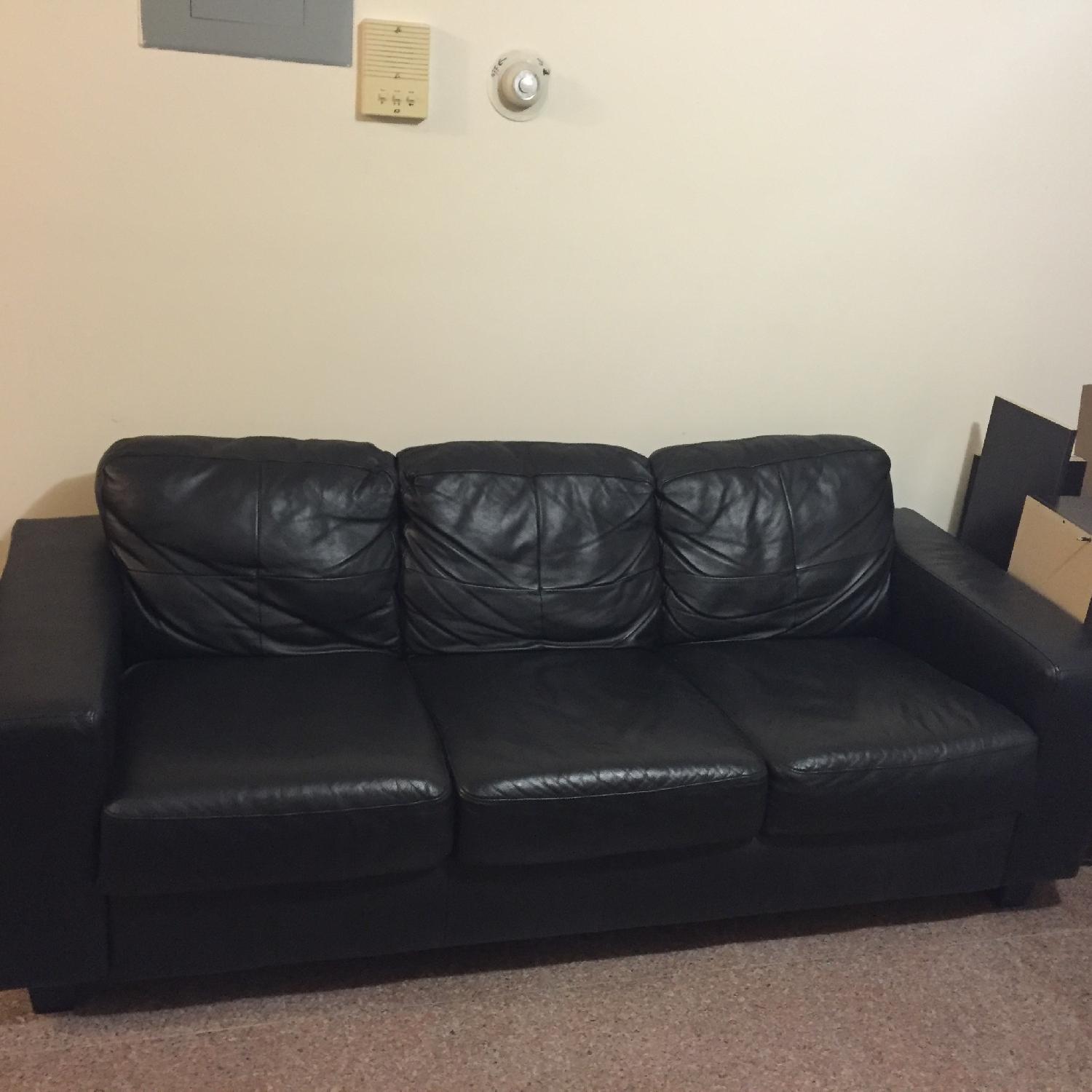 Ikea Skogaby Black Leather Sofa - AptDeco