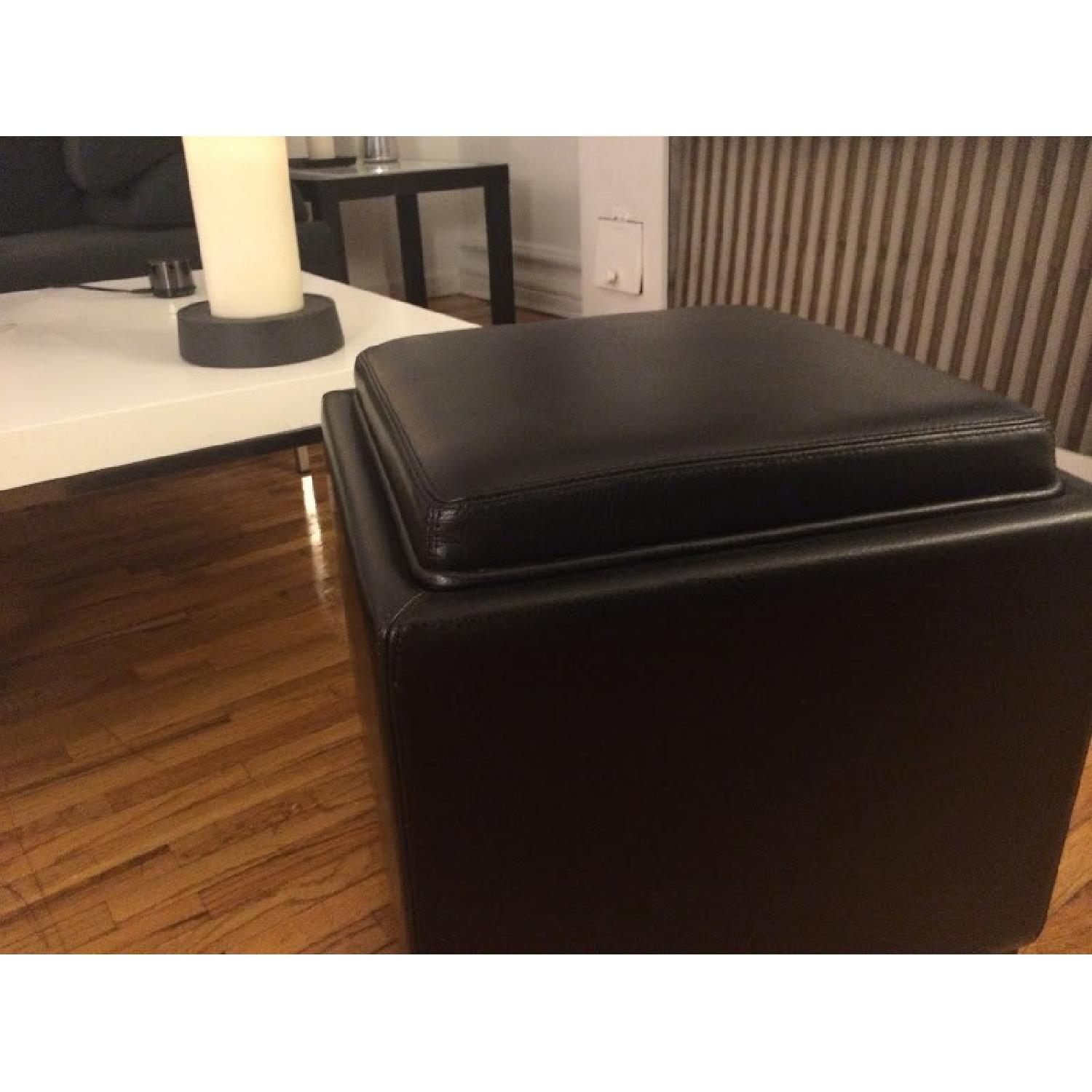 Crate & Barrel Stow Onyx Leather Storage Ottoman - image-2