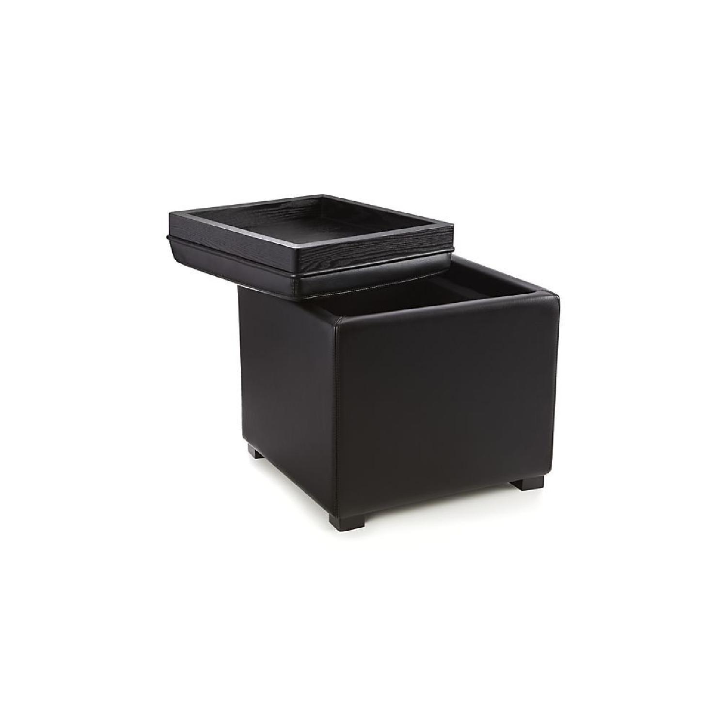 Crate & Barrel Stow Onyx Leather Storage Ottoman - image-3