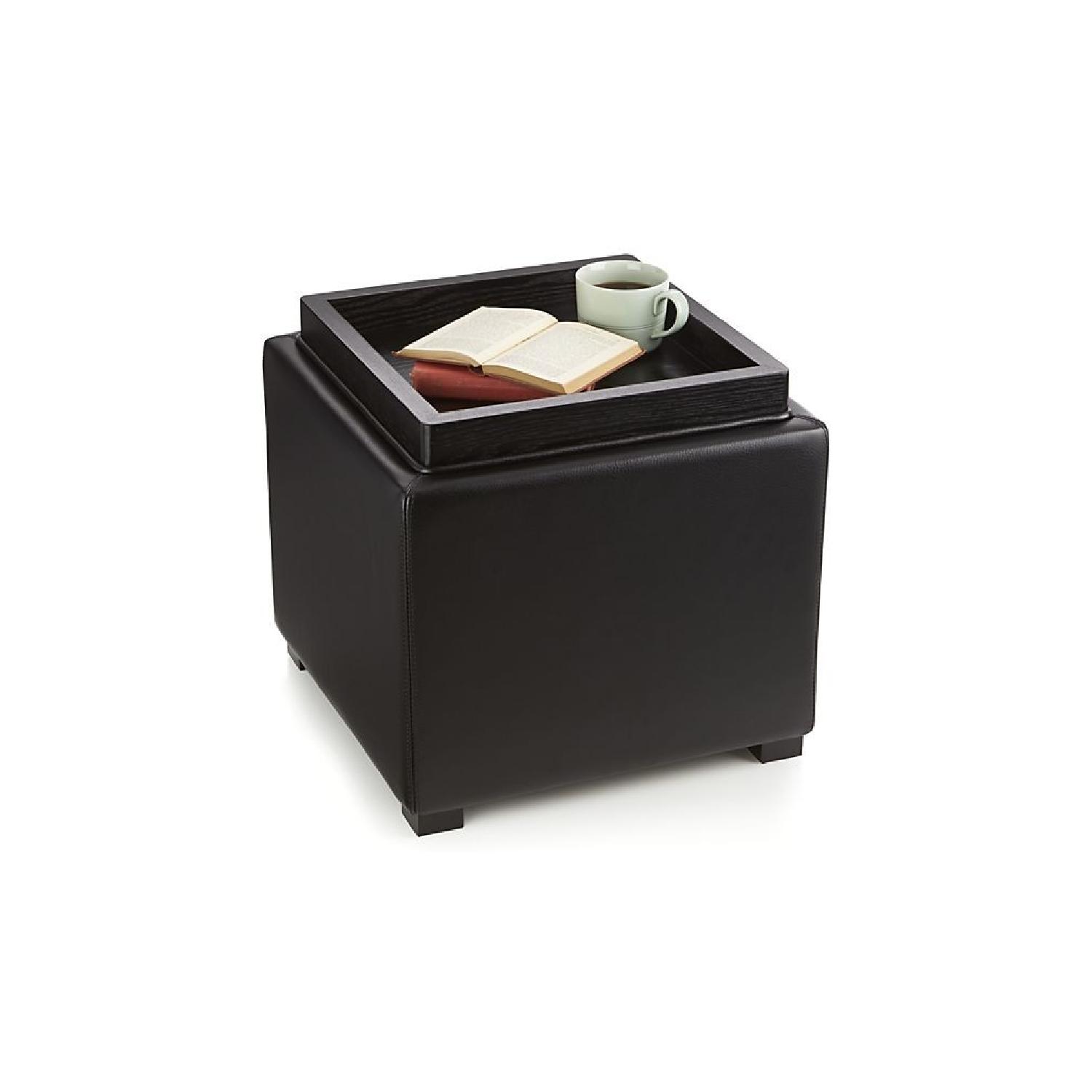 Crate & Barrel Stow Onyx Leather Storage Ottoman - image-4