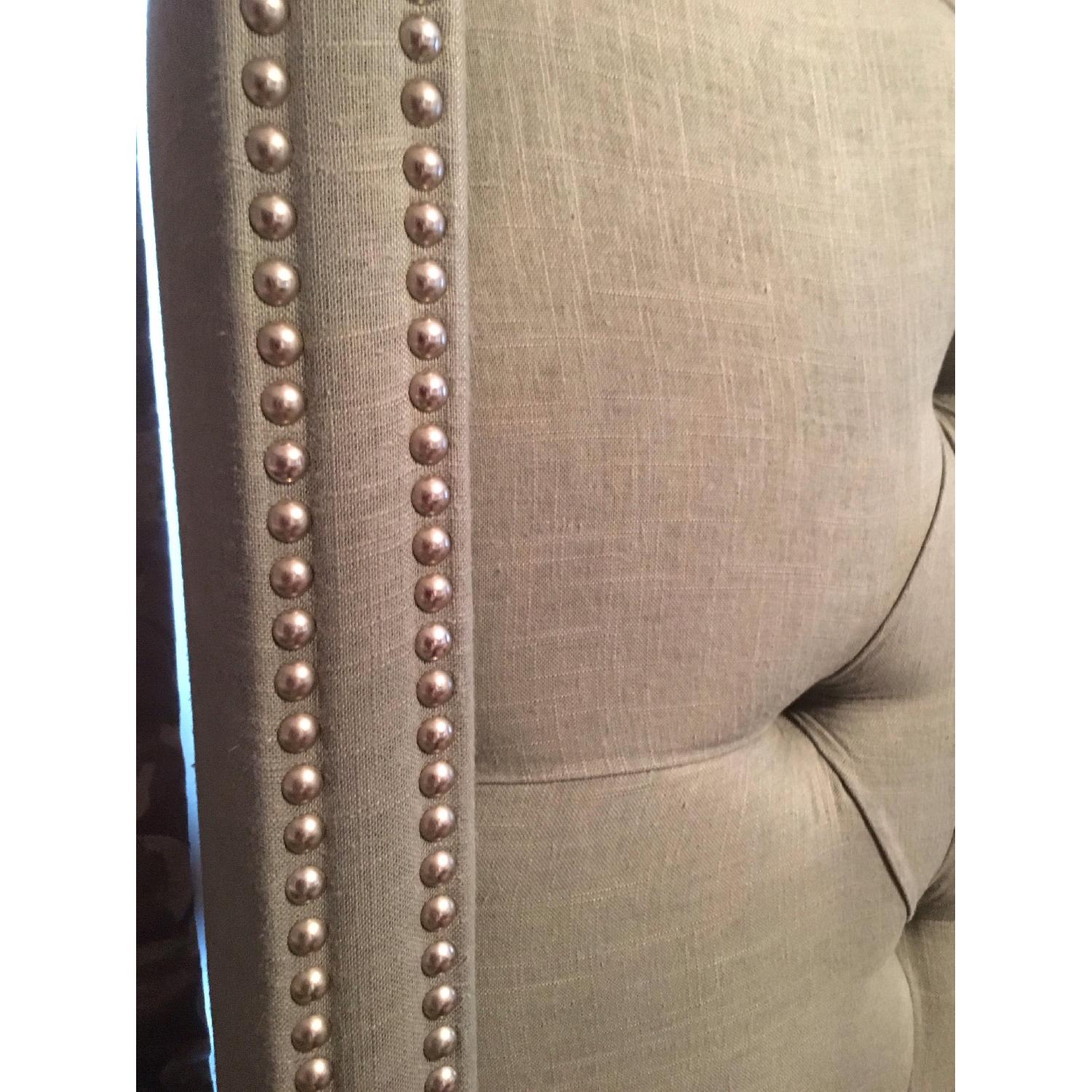 King Diamond Tufted Wingback Bed with Steel Nailhead Trim in Sage Green/Gray - image-1
