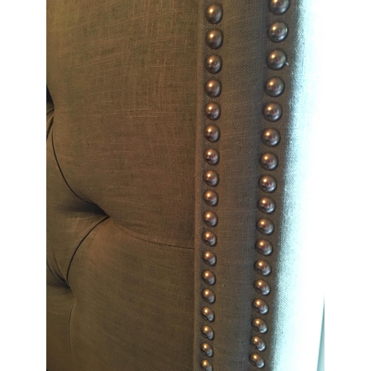 King Diamond Tufted Wingback Bed with Steel Nailhead Trim in Sage Green/Gray - image-2