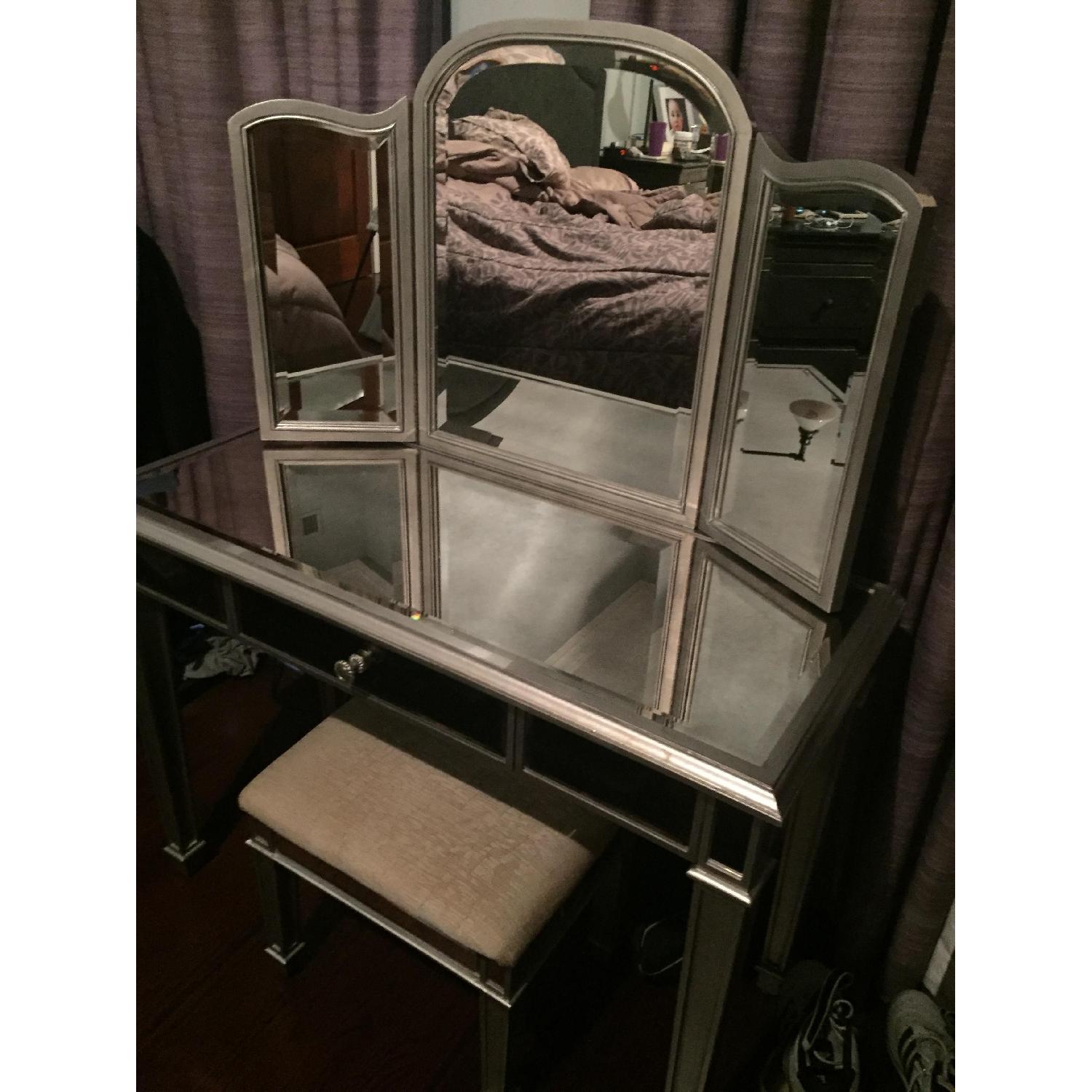 Pier 1 Silver Hayworth Vanity w/ Mirror & Stool - image-1