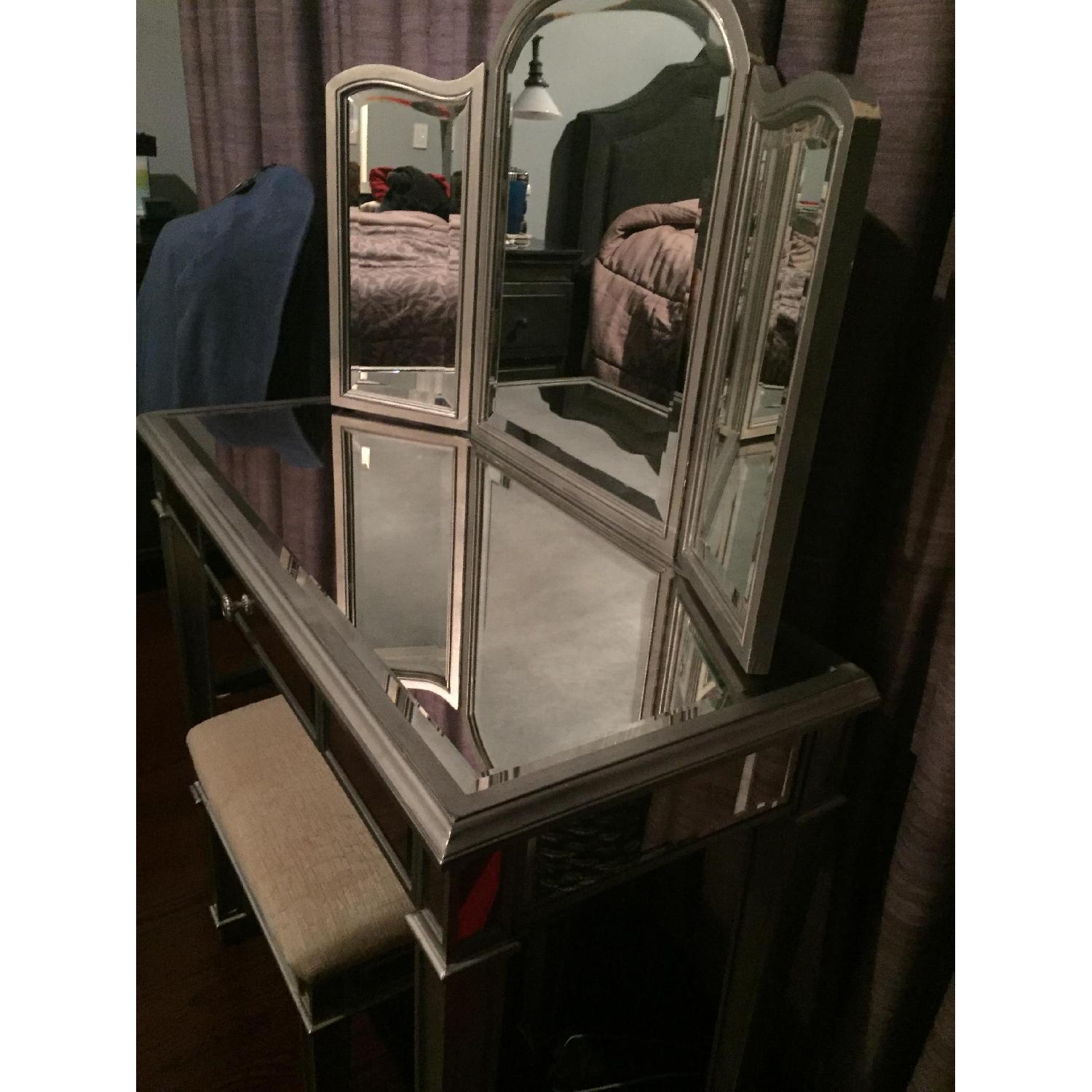 Pier 1 Silver Hayworth Vanity w/ Mirror & Stool - image-2