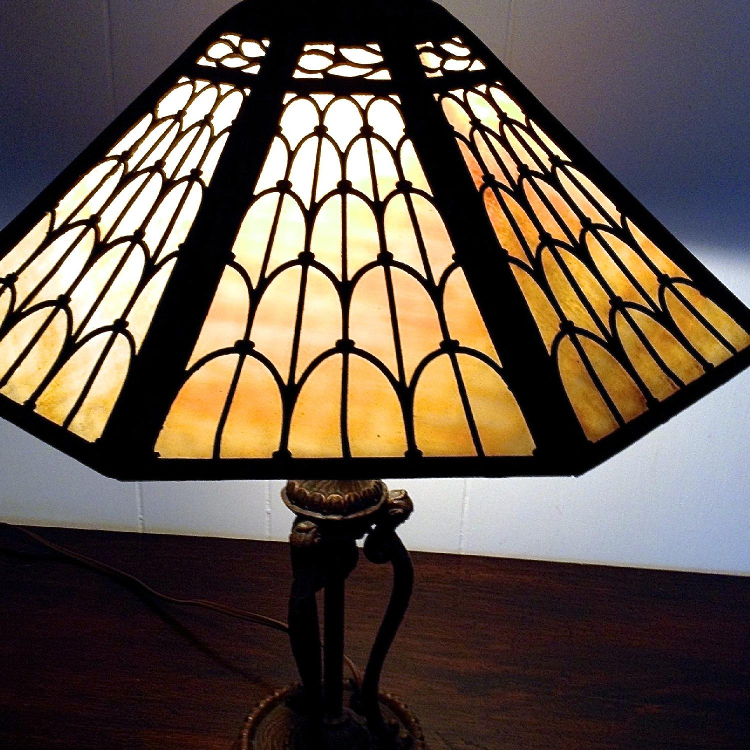 H.E. Rainaud & Co. Arts & Crafts Slag Glass Table Lamp - AptDeco