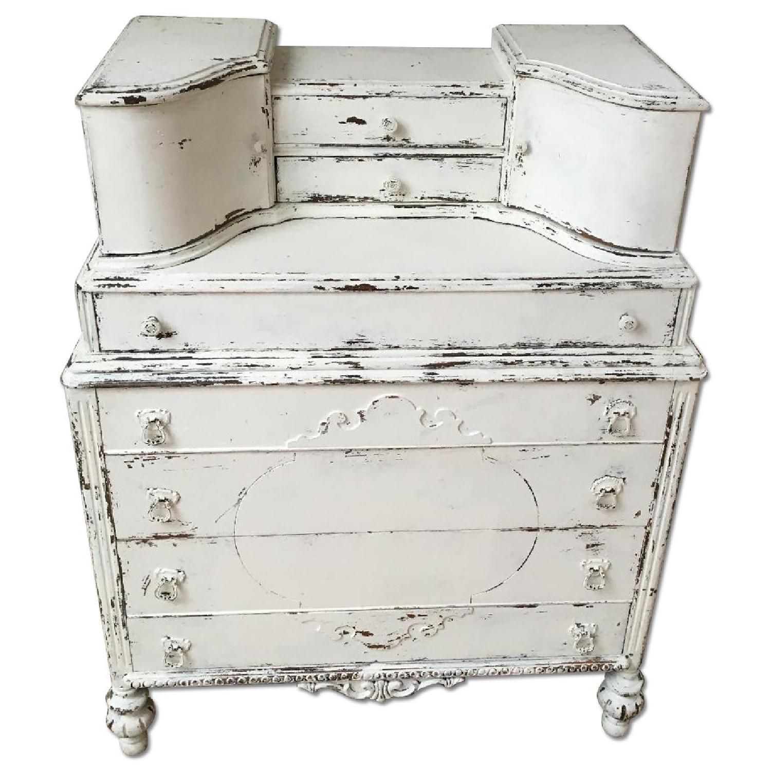Vintage White Washed Vanity Chest of Drawers AptDeco