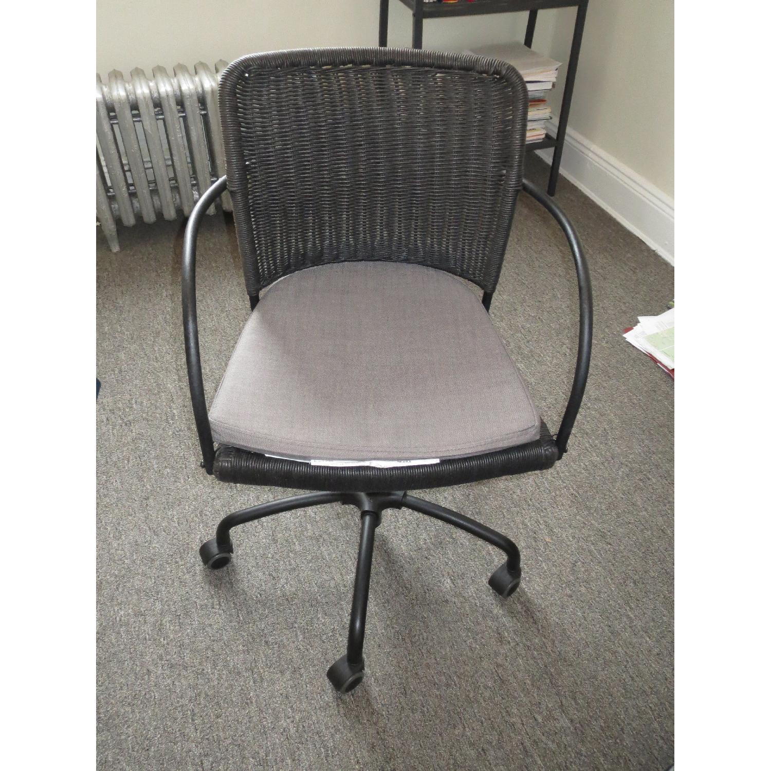 Ikea Black & Grey Swivel Office Chair w/ Rattan Backrest - image-1