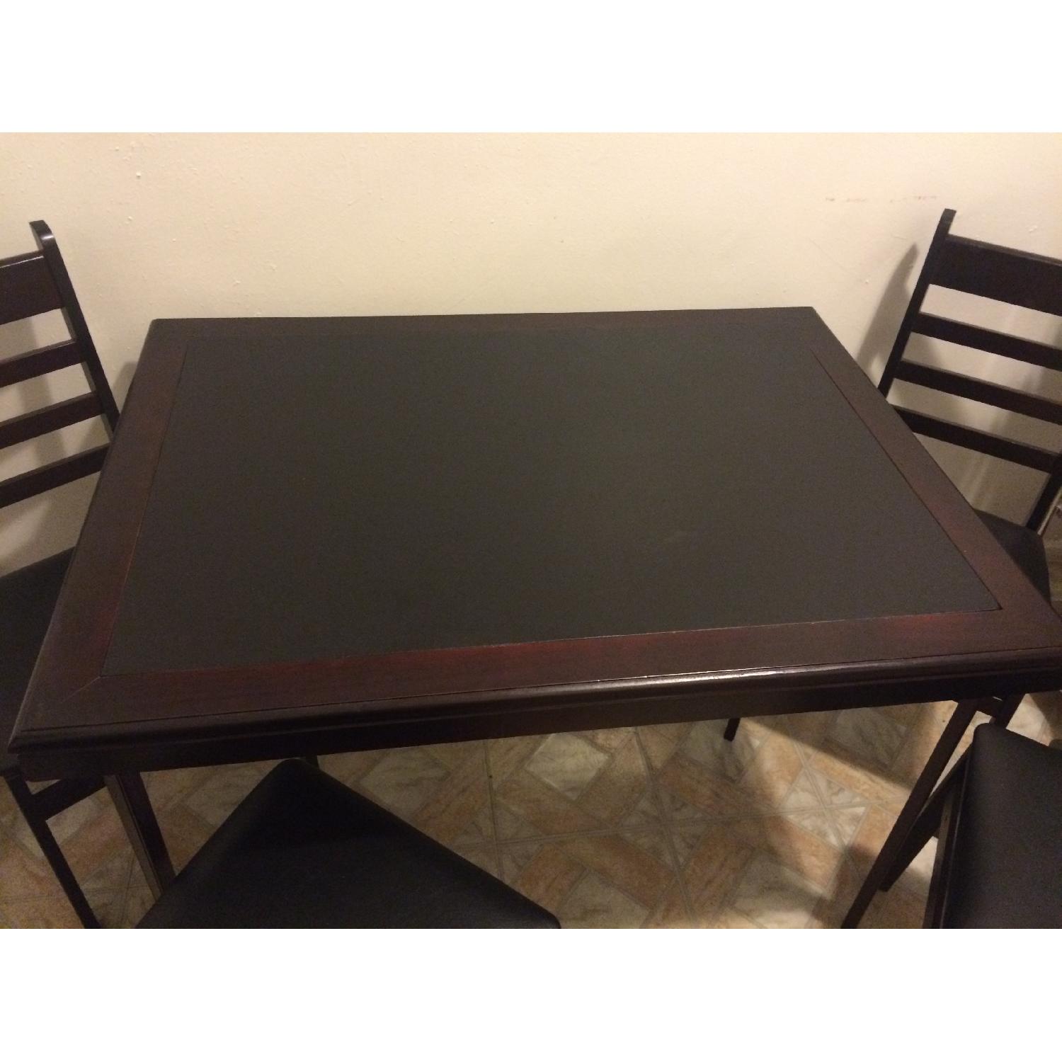 Folding Espresso Wood Table With Vinyl Inset w/ 4 Chairs AptDeco