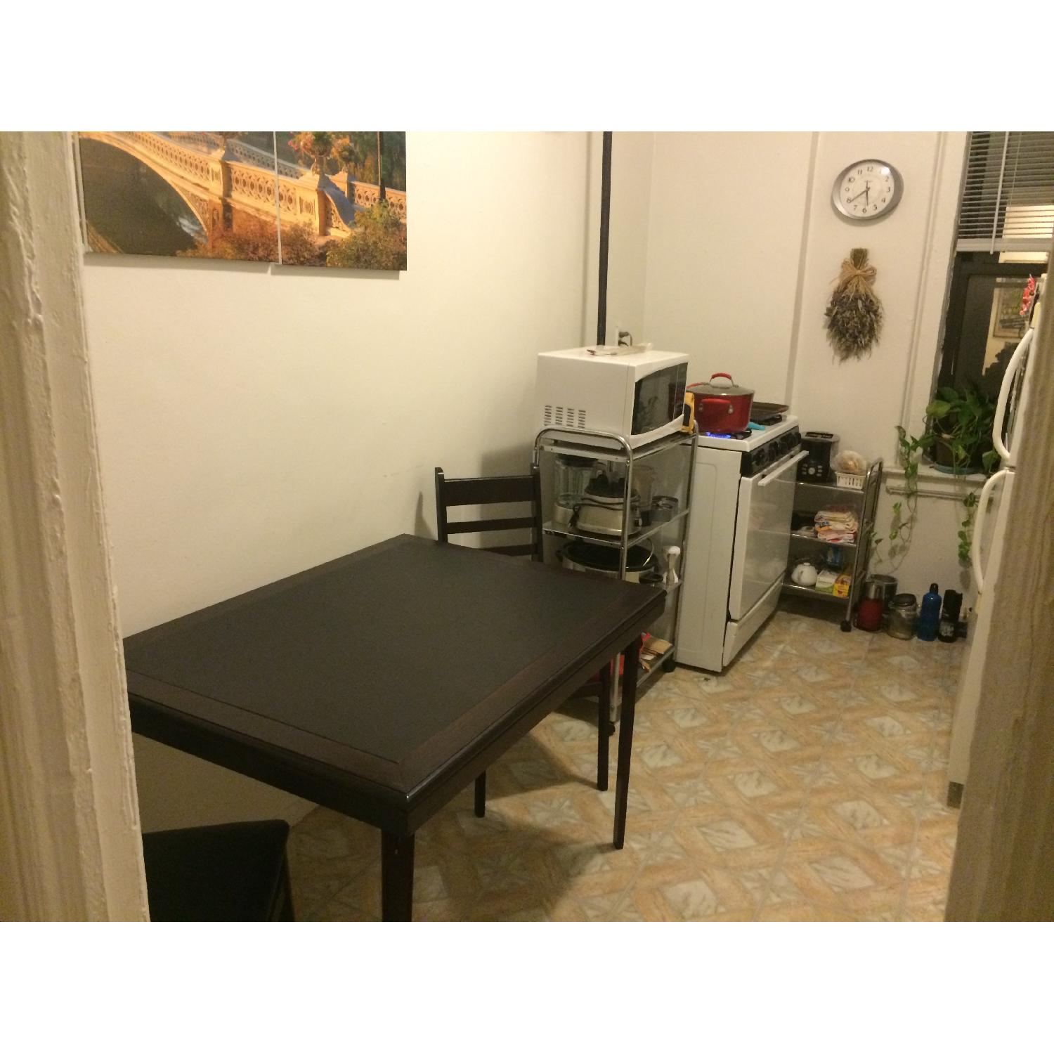 Folding Espresso Wood Table With Vinyl Inset w/ 4 Chairs AptDeco