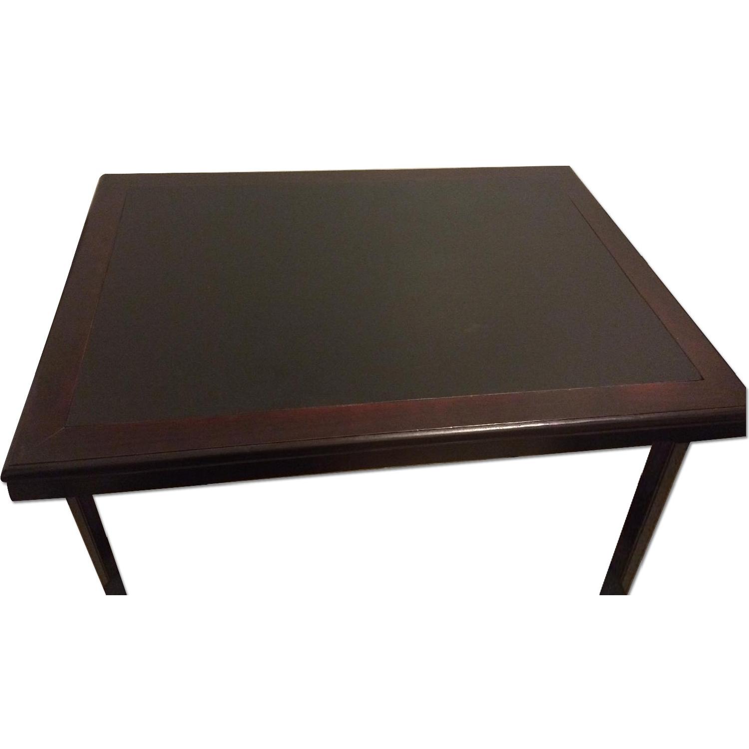Folding Espresso Wood Table With Vinyl Inset w/ 4 Chairs AptDeco