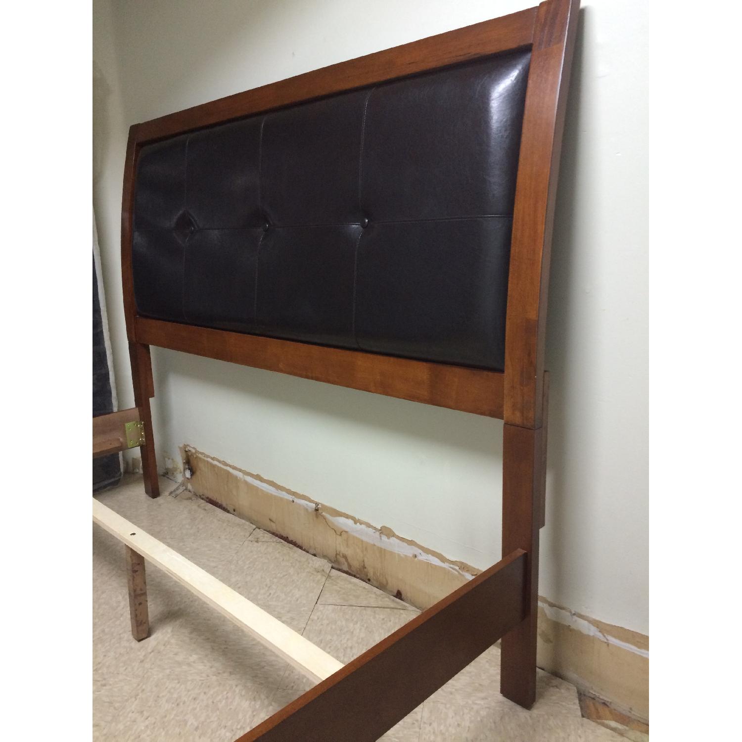 Ashley's Queen Platform Style Wood Bed Frame w/ Faux Leather Headboard - image-2