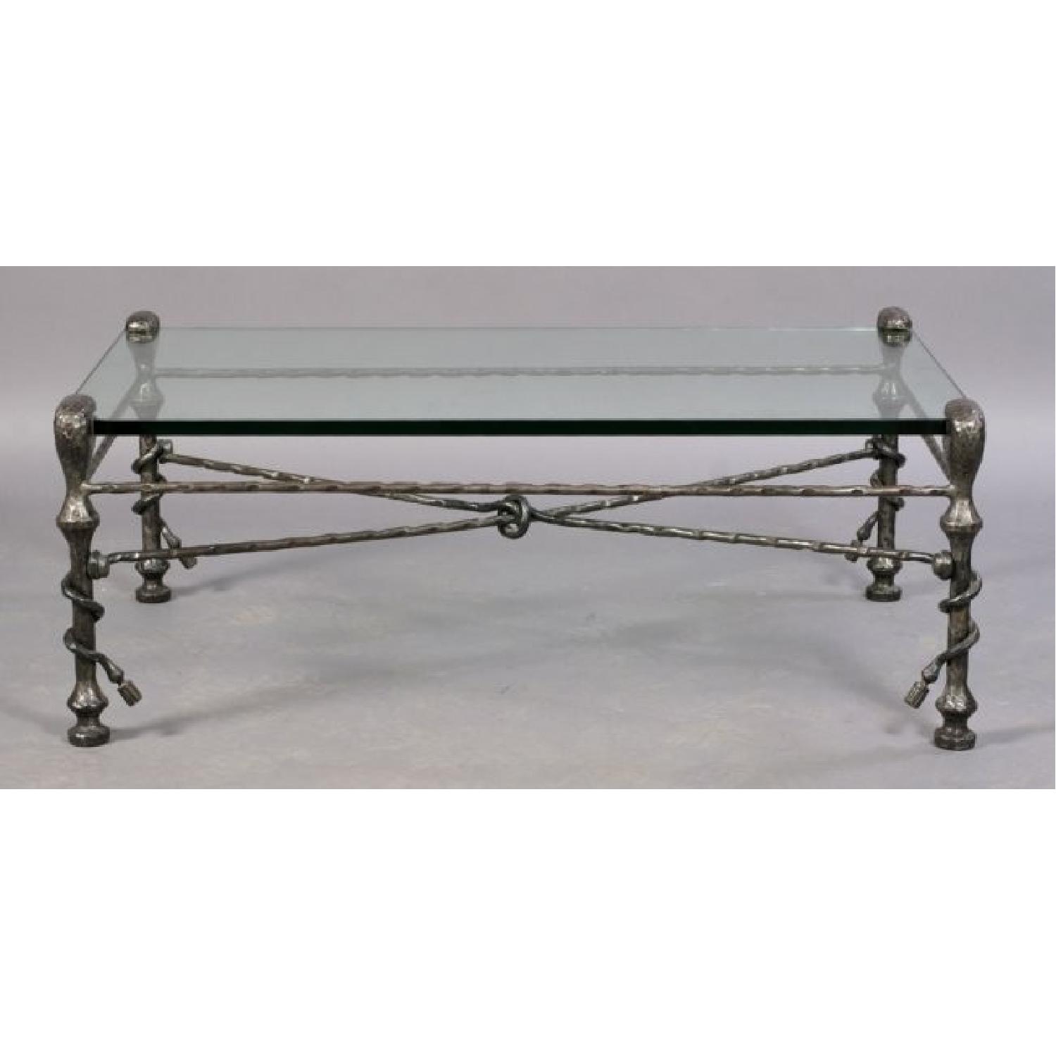 Heavy Wrought Iron & Glass Coffee Table w/ Glass Top - image-1