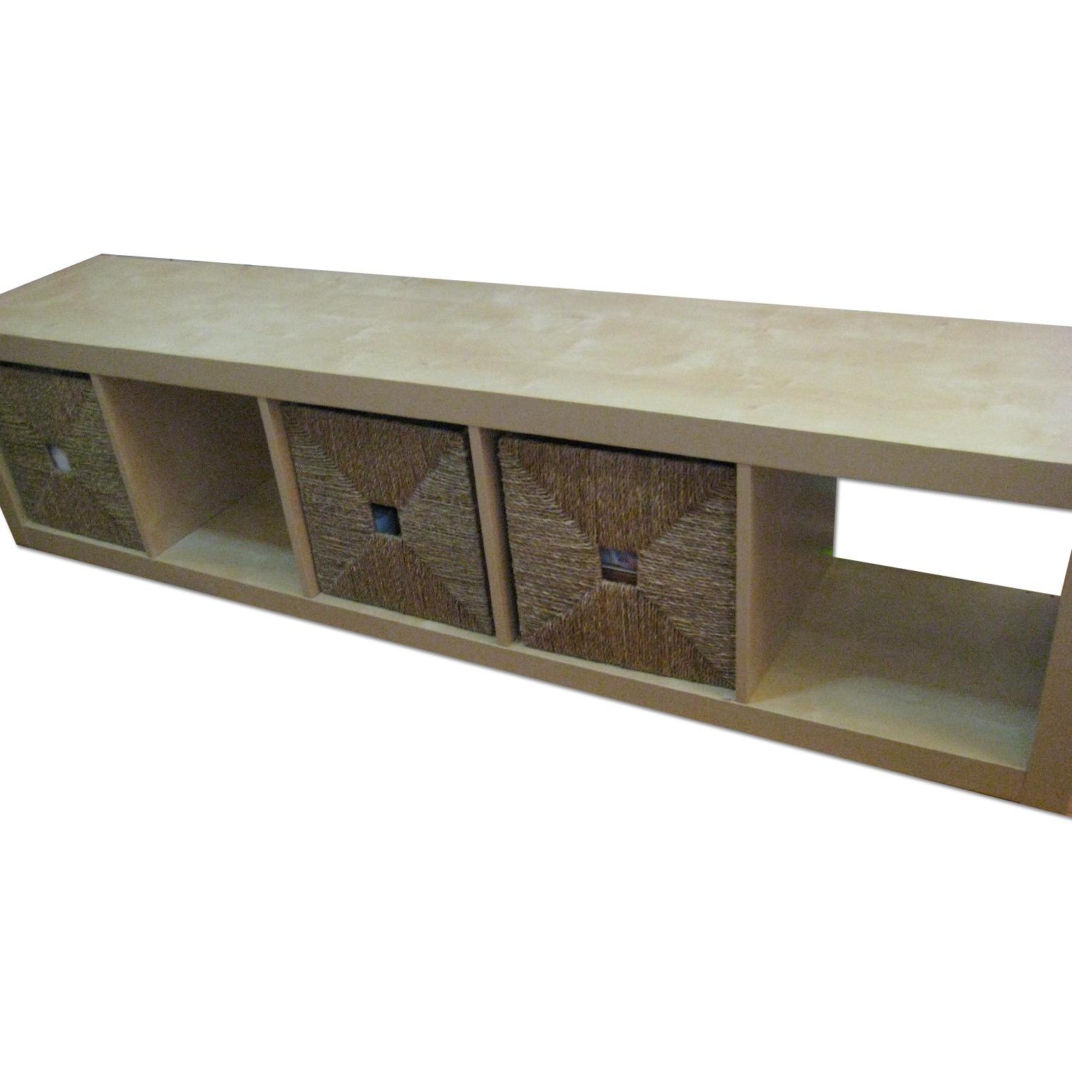 Ikea Kallax Shelving Unit w/ 3 Seagrass Baskets AptDeco