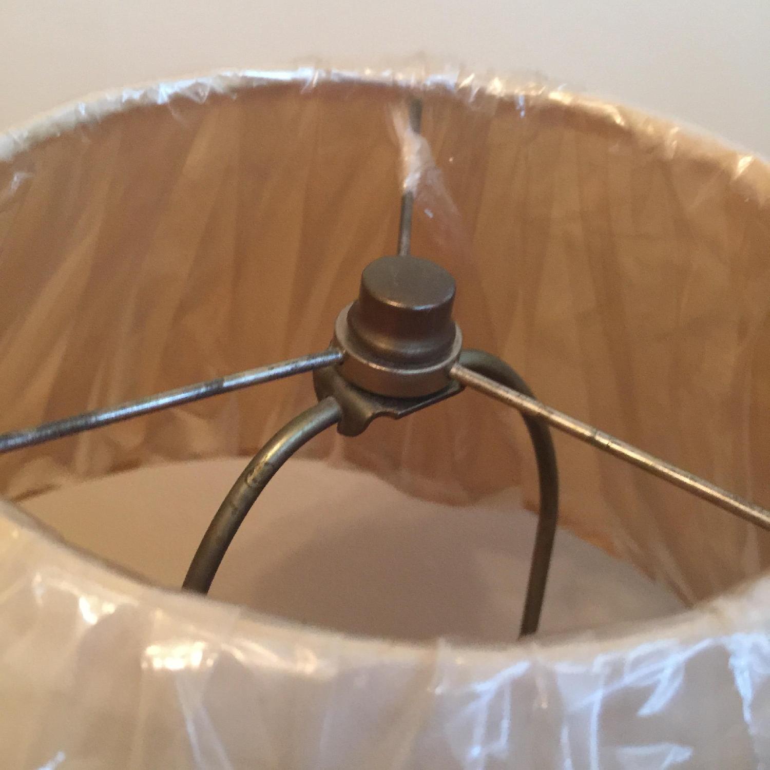 Vintage Early 60's Large Glass Off White Lamps w/ Flower Design Lampshades - Pair - image-3