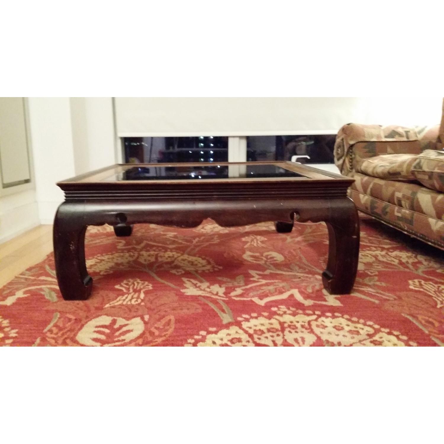 Heavy Wood Coffee Table w/ Glass Top - image-2