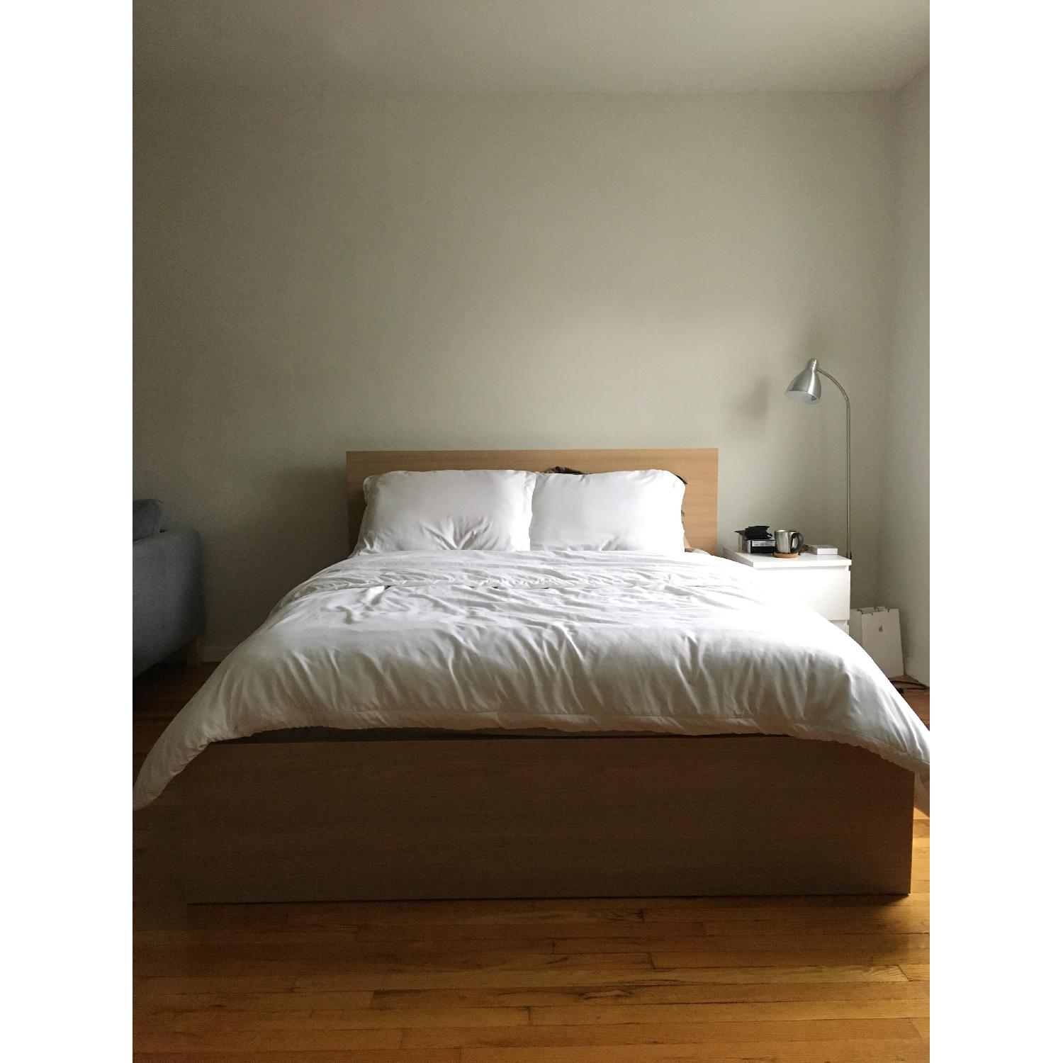 Ikea Malm Birch High Bed Frame w/ Luroy Bed Base - image-1