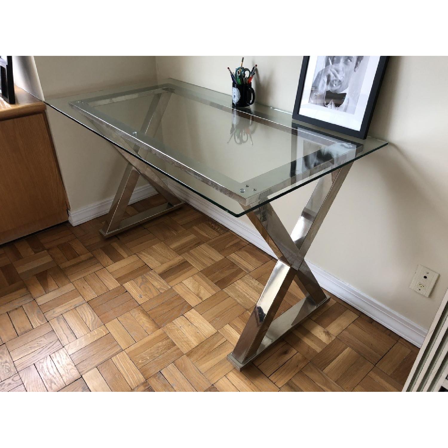 Pottery Barn Ava Metal Desk w/ Glass Top - image-3