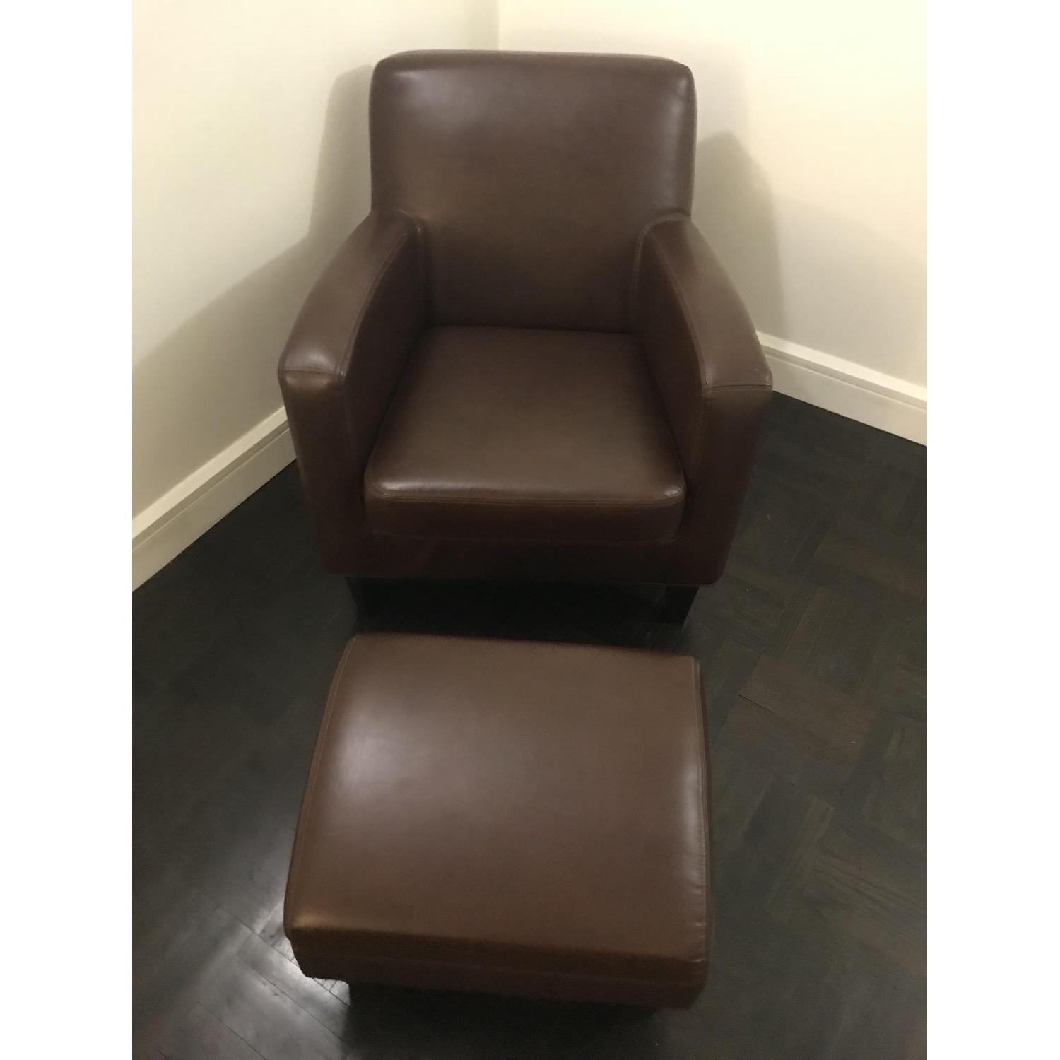 Ikea Jappling Brown Faux Leather Armchair & Ottoman - image-1
