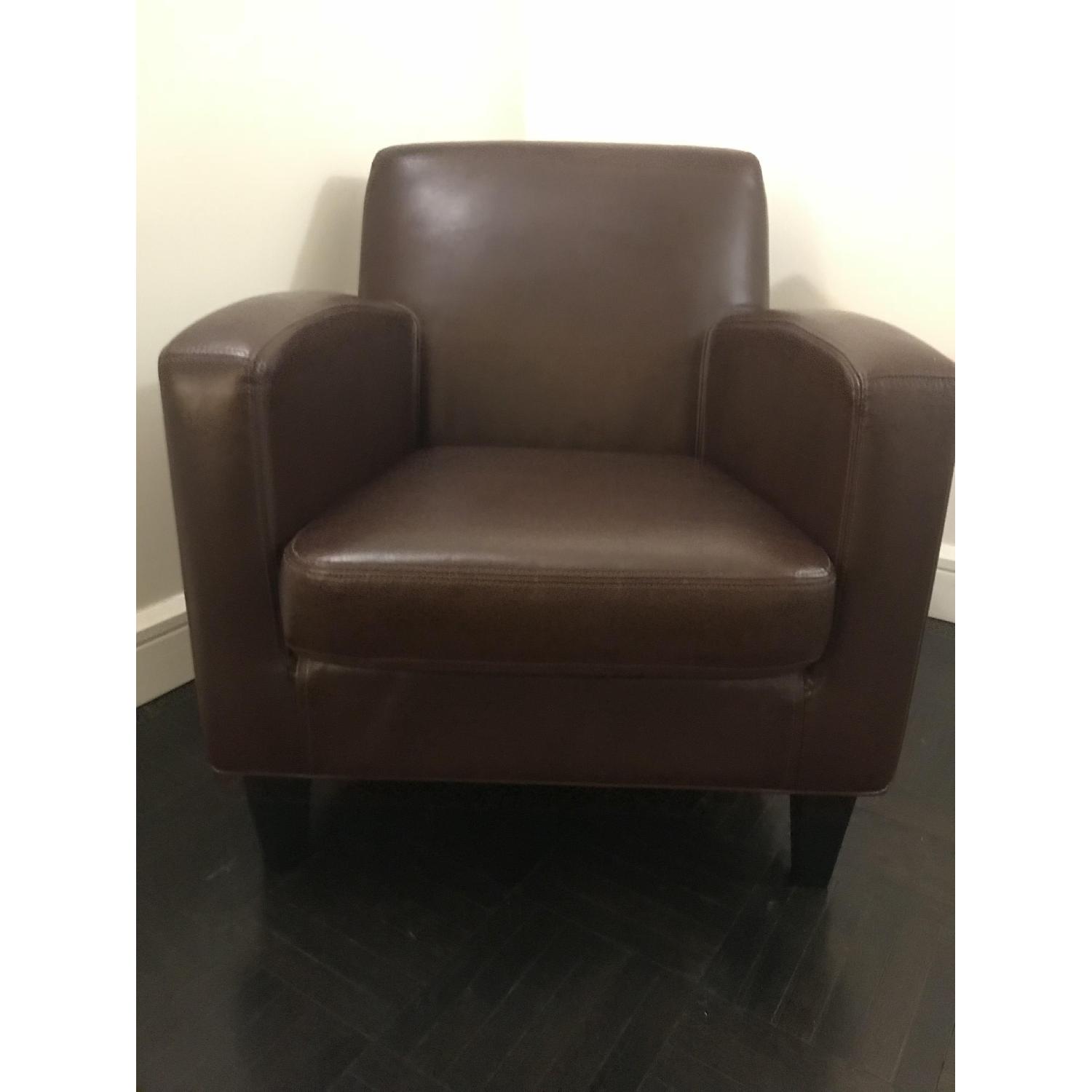 Ikea Jappling Brown Faux Leather Armchair & Ottoman - image-3