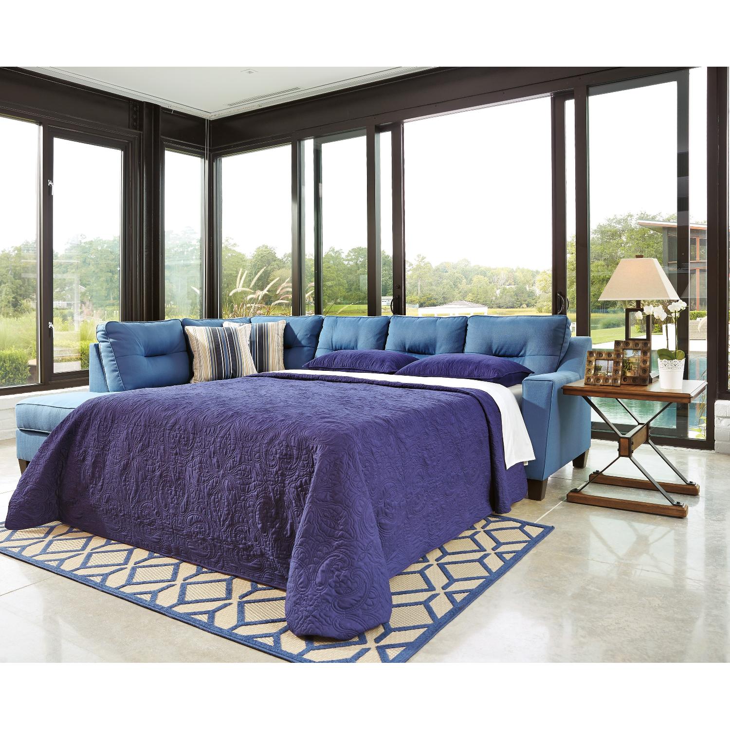 Ashley Furniture Kirwin Nuvella Blue RAF Queen Sofa Sleeper - image-3