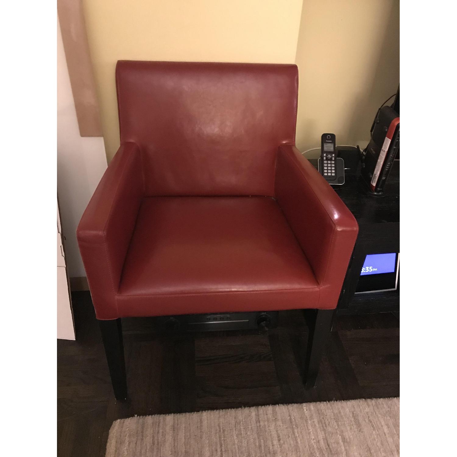 Crate & Barrel Red Leather Dining Chair w/ Arms - image-1
